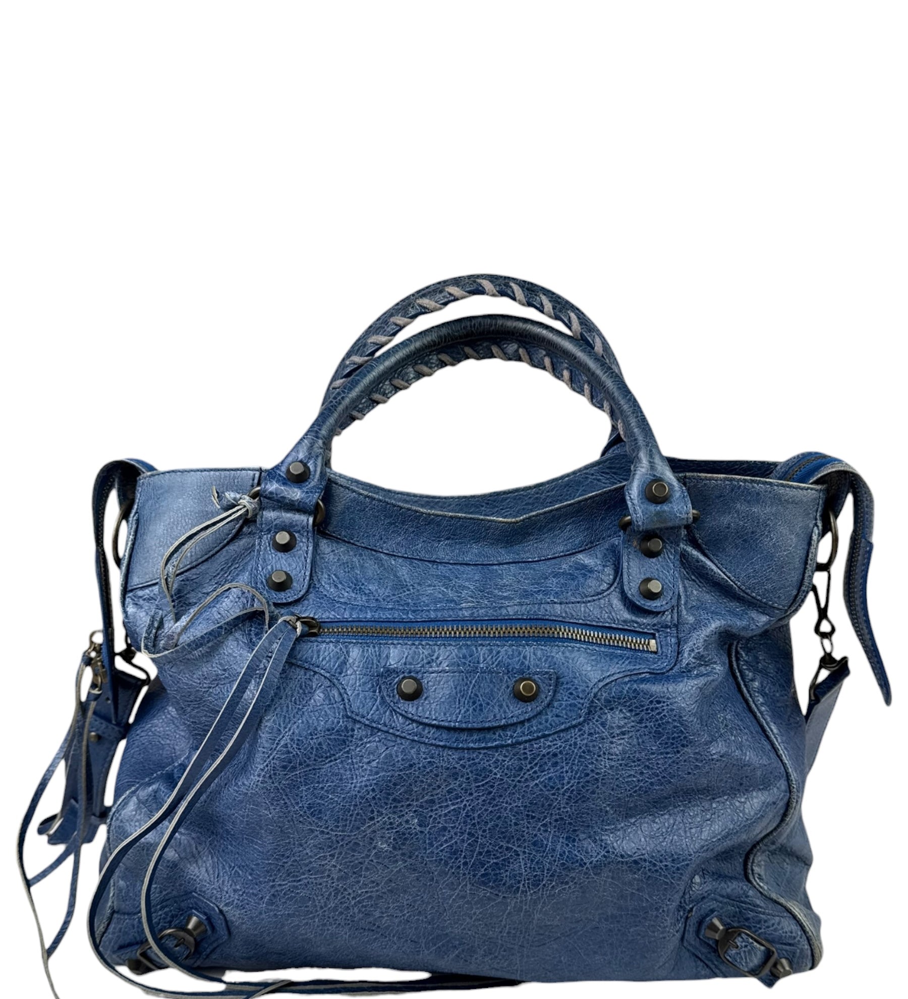 Balenciaga Navy Leather Moto Work Two-Way Bag