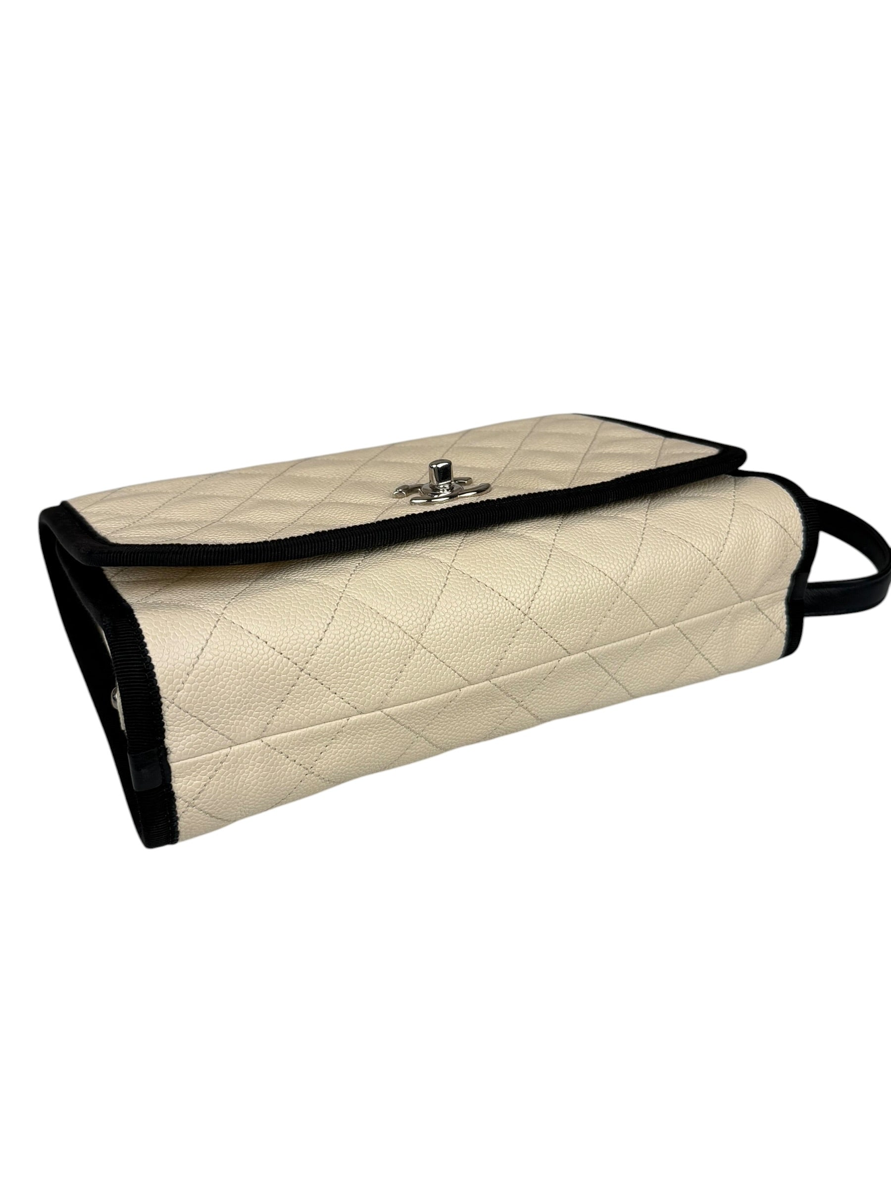 Chanel White Caviar Quilted Top Handle Flap Bag 2018