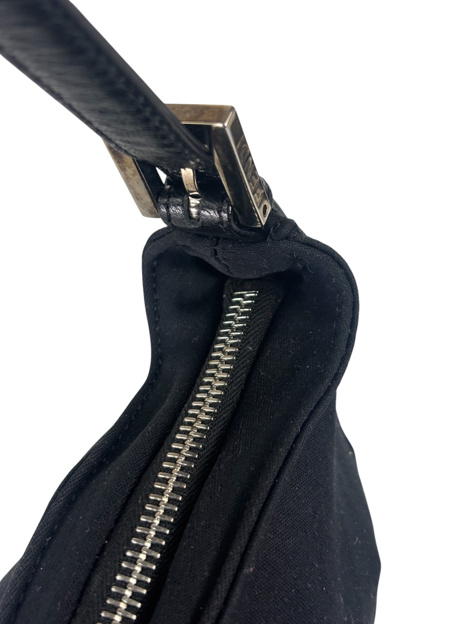 Fendi Black Leather Trim Crossbody Neoprene Baguette