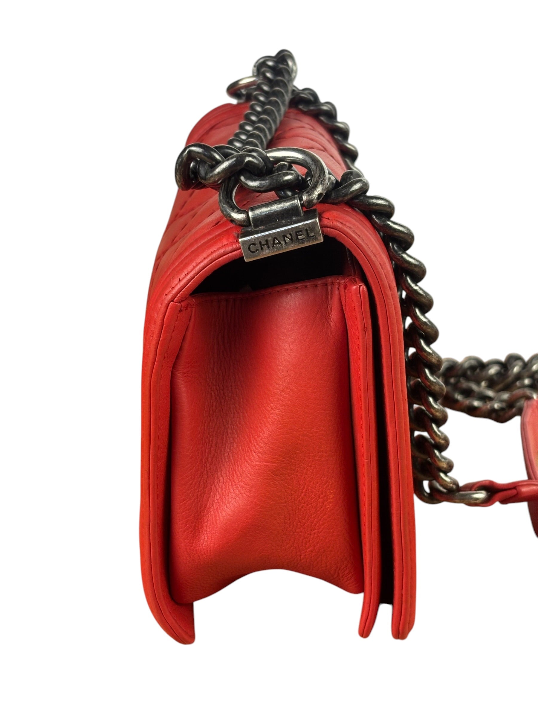 Chanel Red Quilted Lambskin Boy Flap Bag 2013