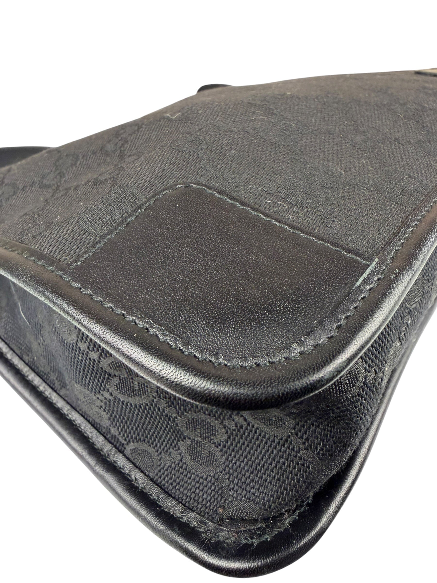 Gucci Black Canvas Leather Trim Shoulder Bag