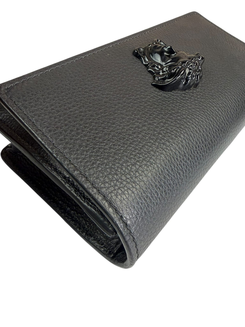 Versace Black Leather Palazzo Medusa Flap Wallet On Chain