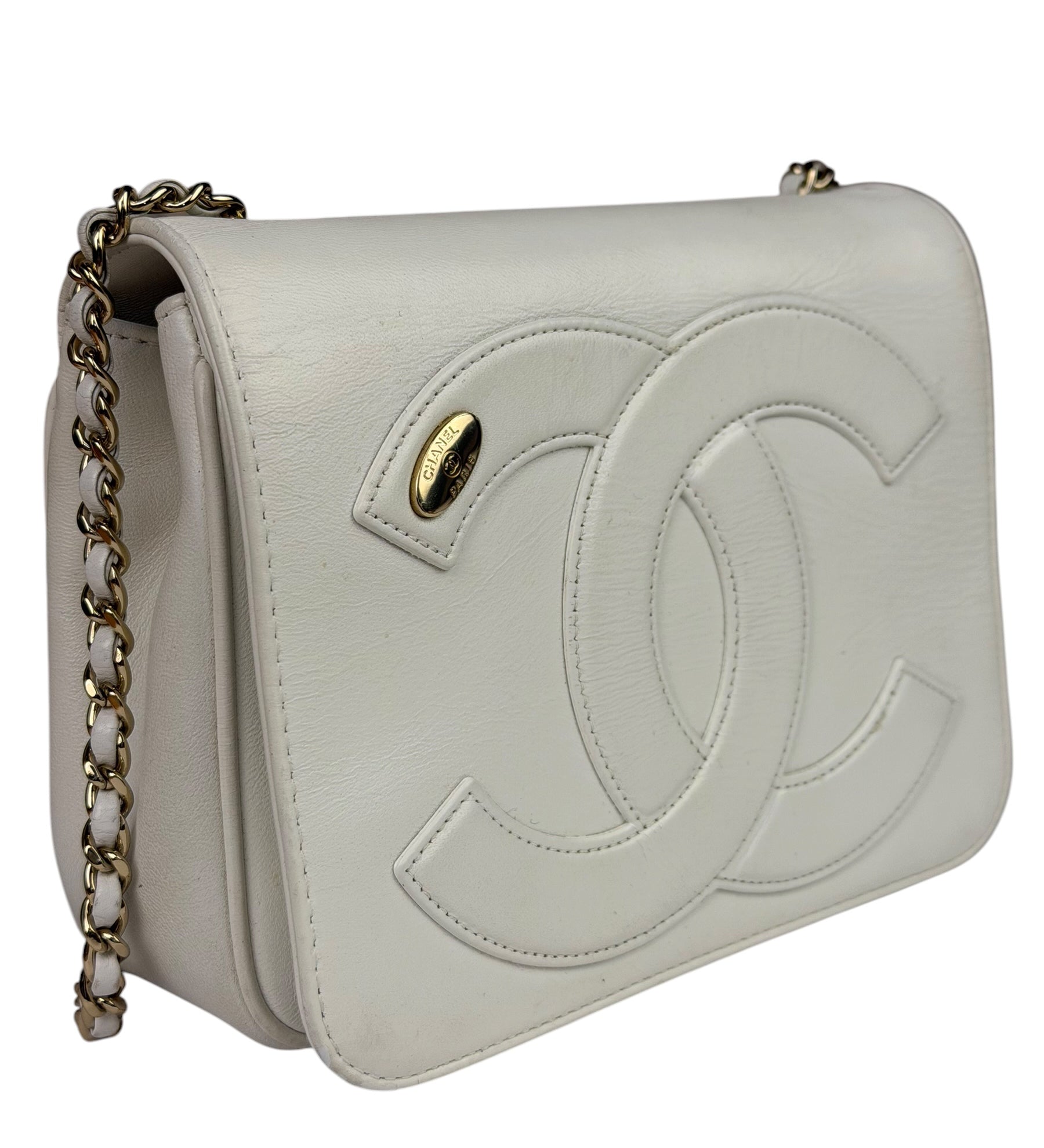 Chanel White Leather CC Mania Flap Bag 2019