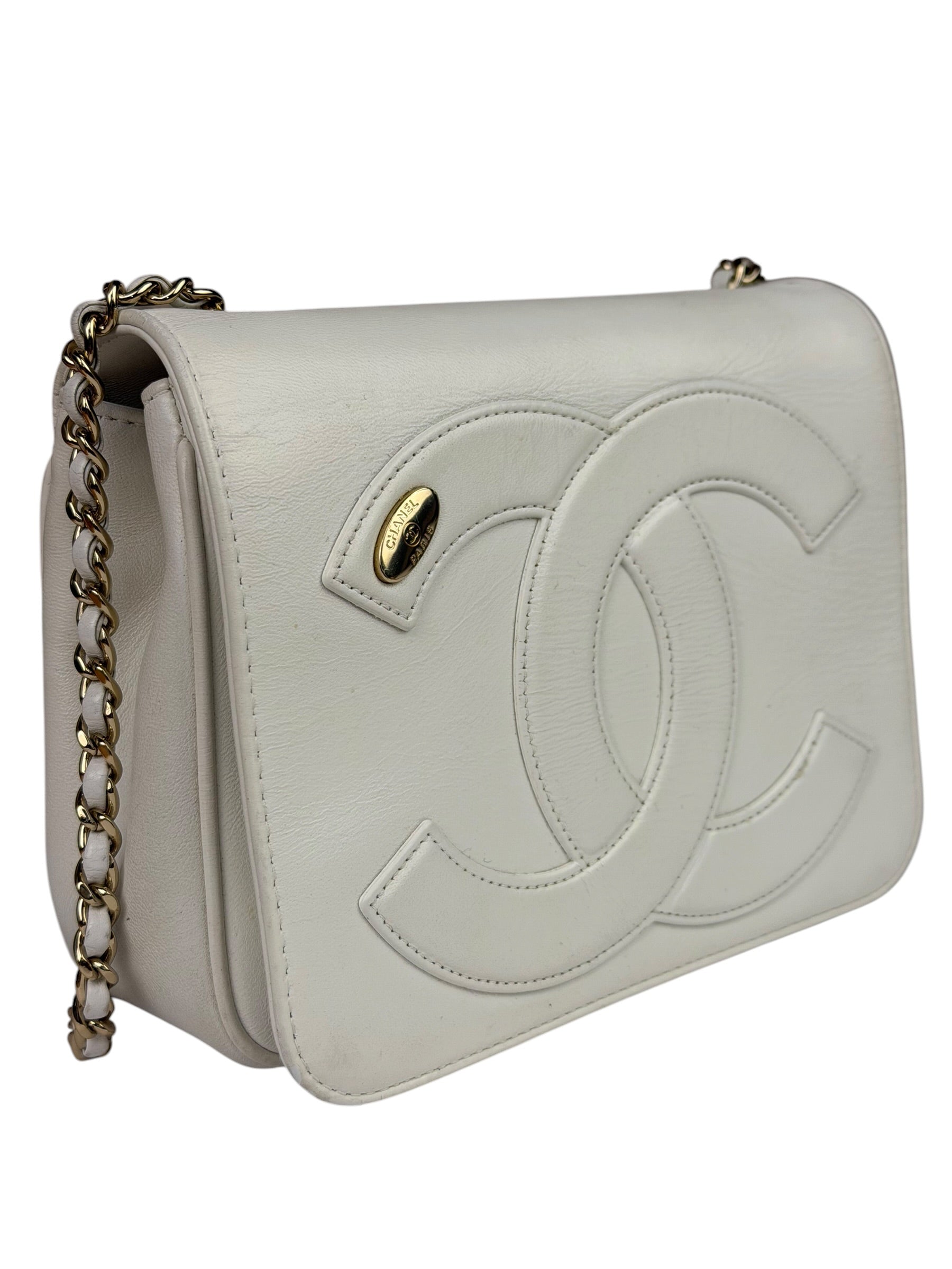 Chanel White Leather CC Mania Flap Bag 2019