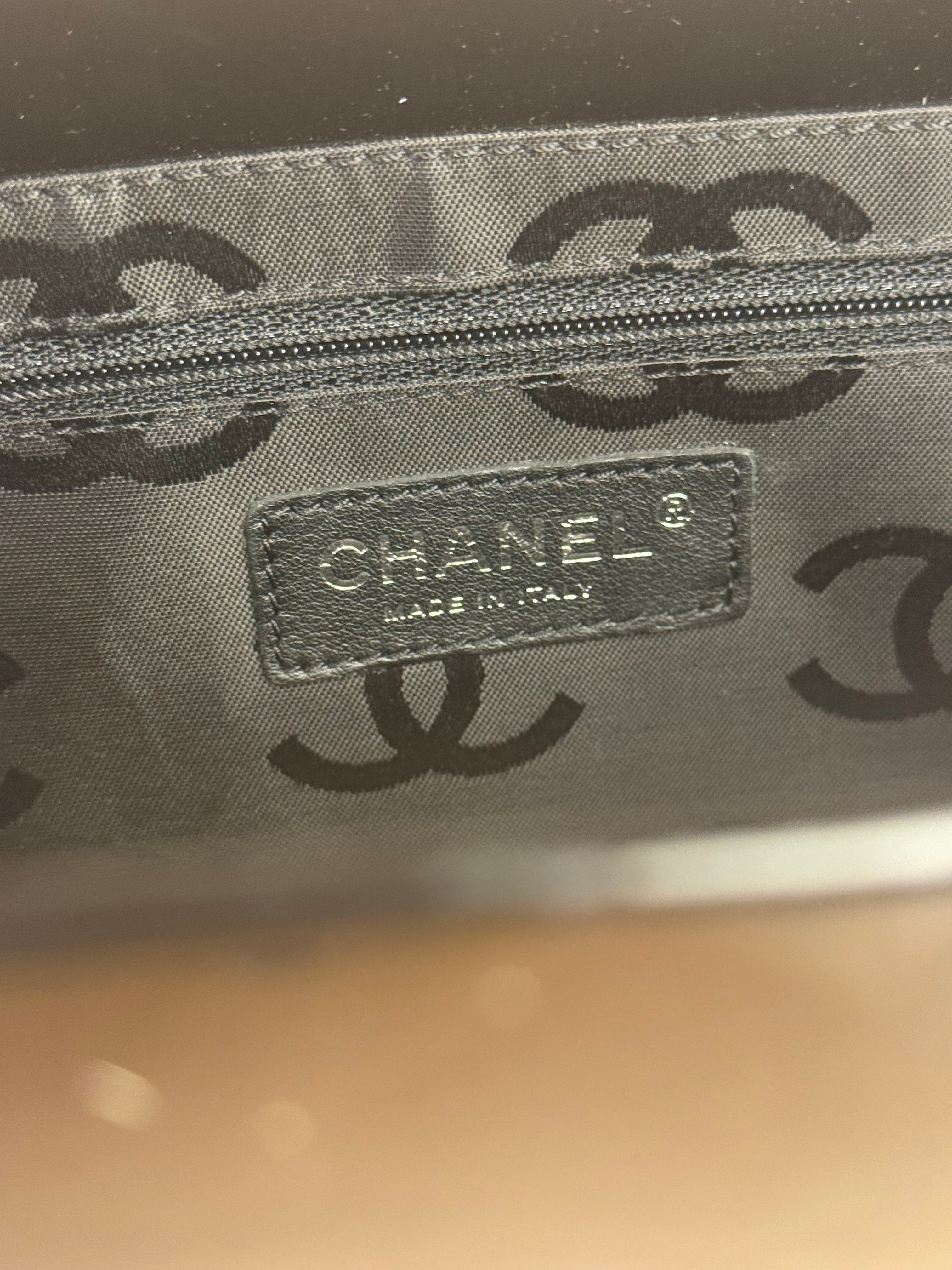 Chanel Vintage Black Patent Pony Hair Chain Pocket Tote 2005