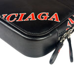 Balenciaga Black Leather Logo Print Phone/Card Holder