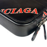 Balenciaga Black Leather Logo Print Phone/Card Holder