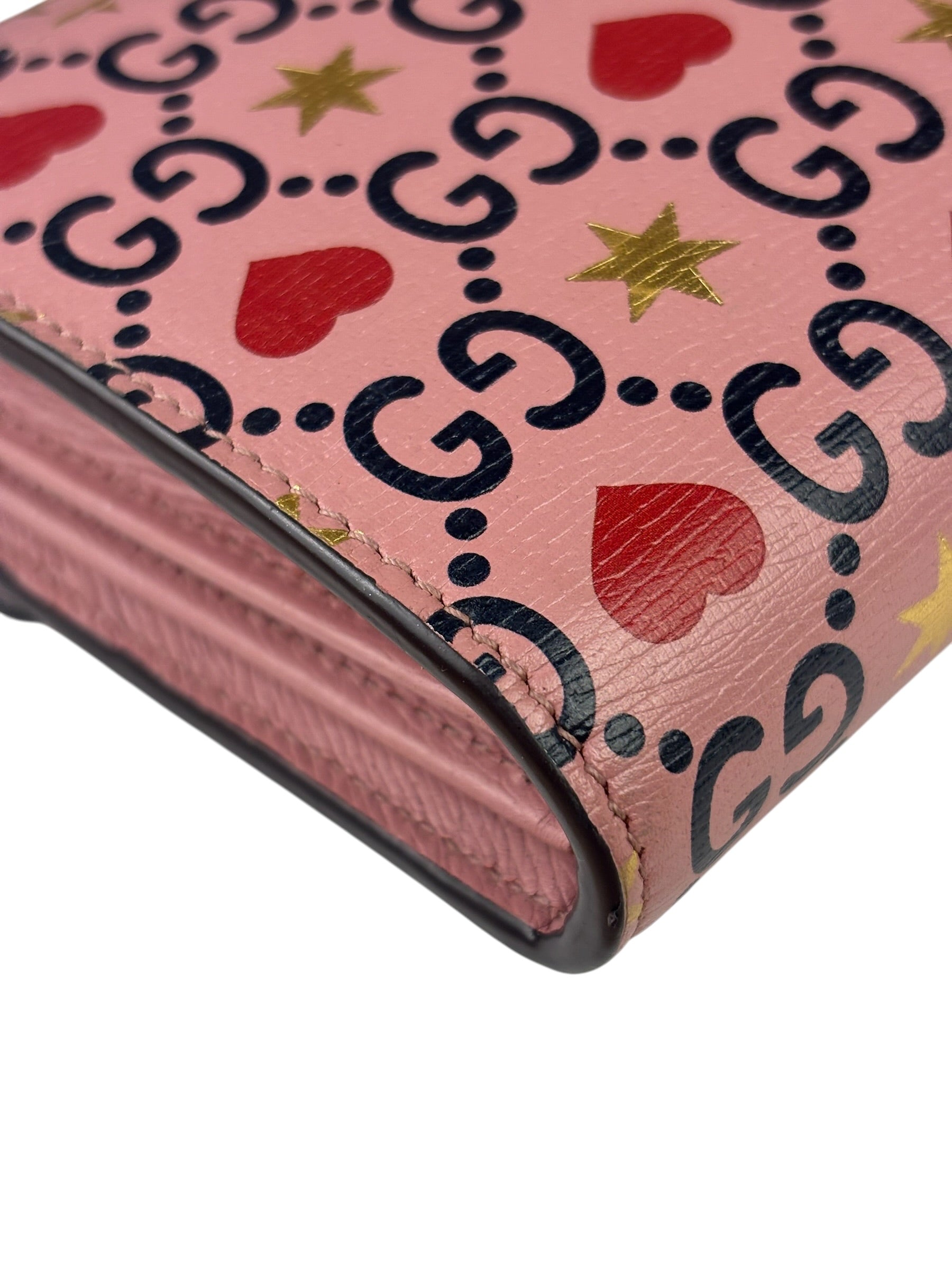 Gucci Pink Leather Dionysus GGCrystal Valentines Small Wallet On Chain