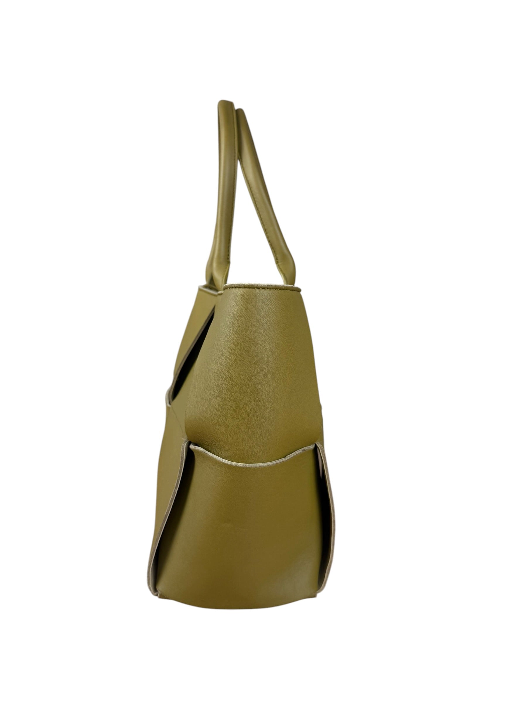 Bottega Veneta Muted Olive Intreccio Arco Woven Leather Tote
