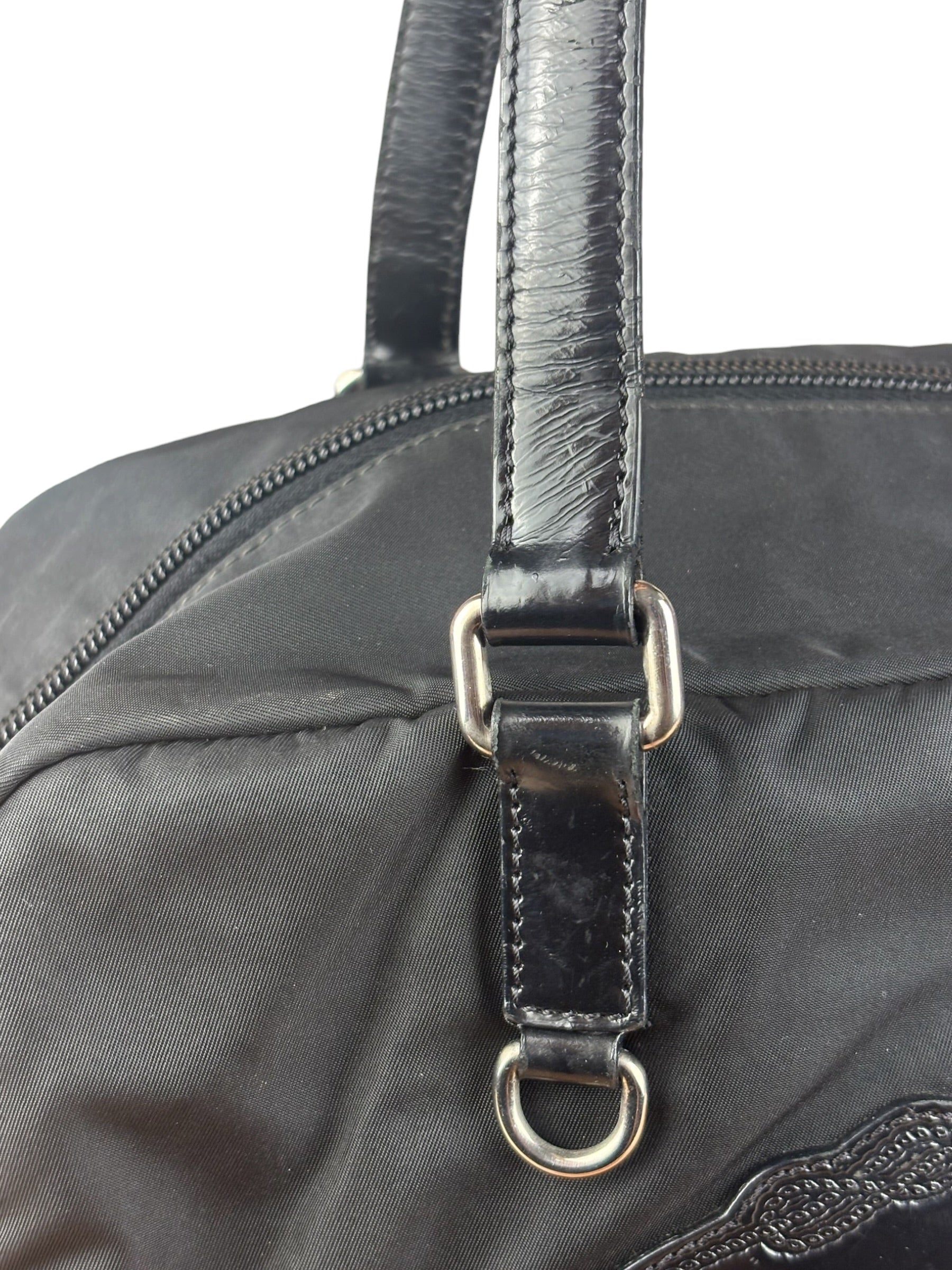 Prada Vintage Black Nylon/Patent Shoulder Bag