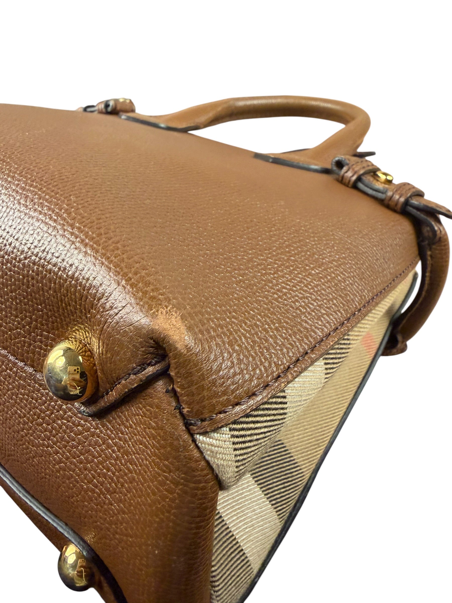 Burberry Brown Leather & House Check Small Banner