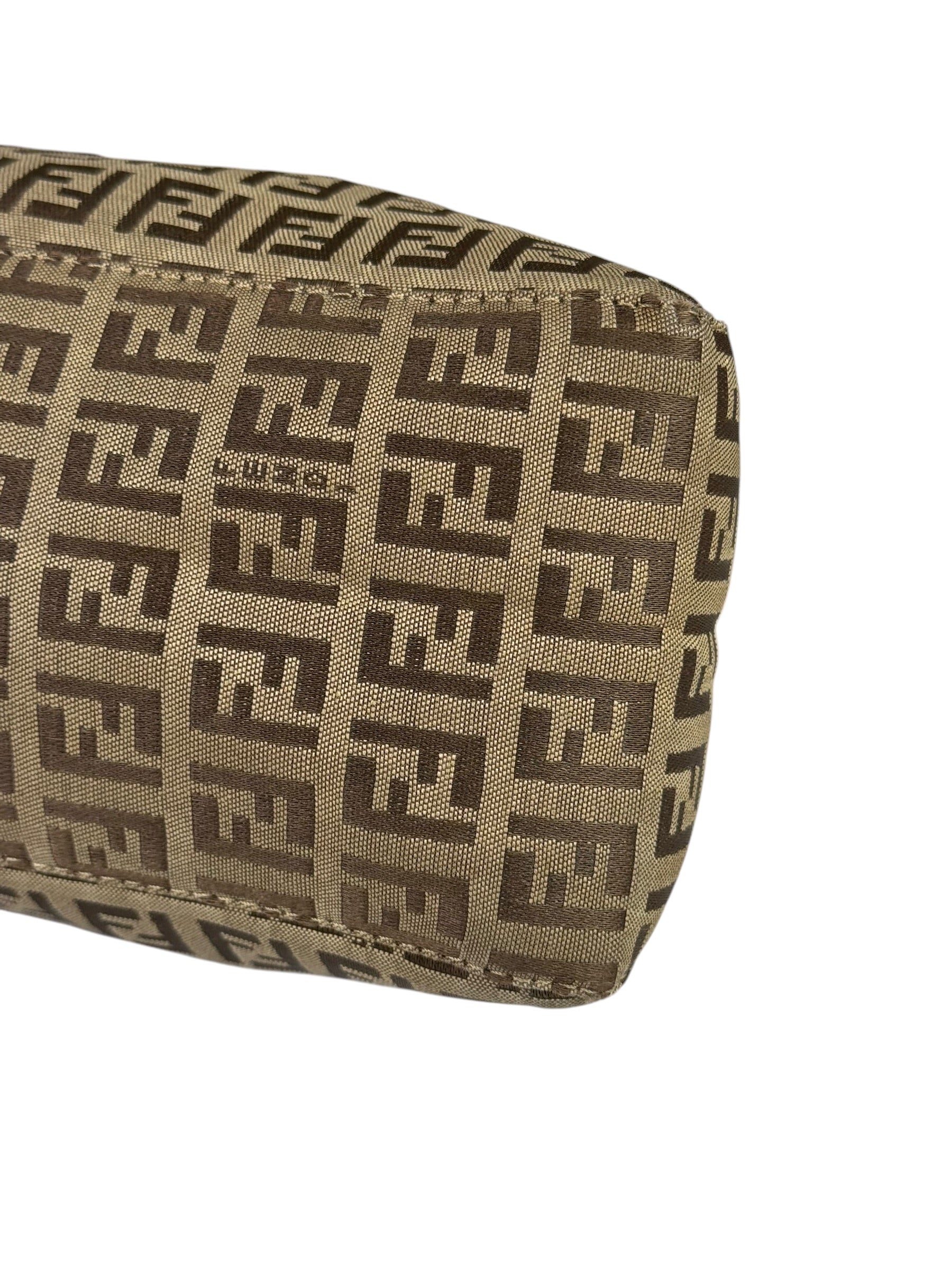 Fendi Brown Leather Trim Zucca Mamma Baguette