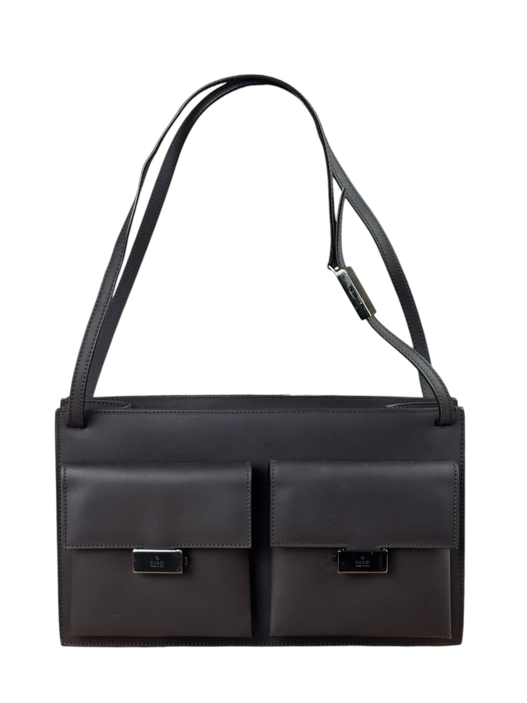 Gucci Wine Leather Double Pocket Shoulder Bag