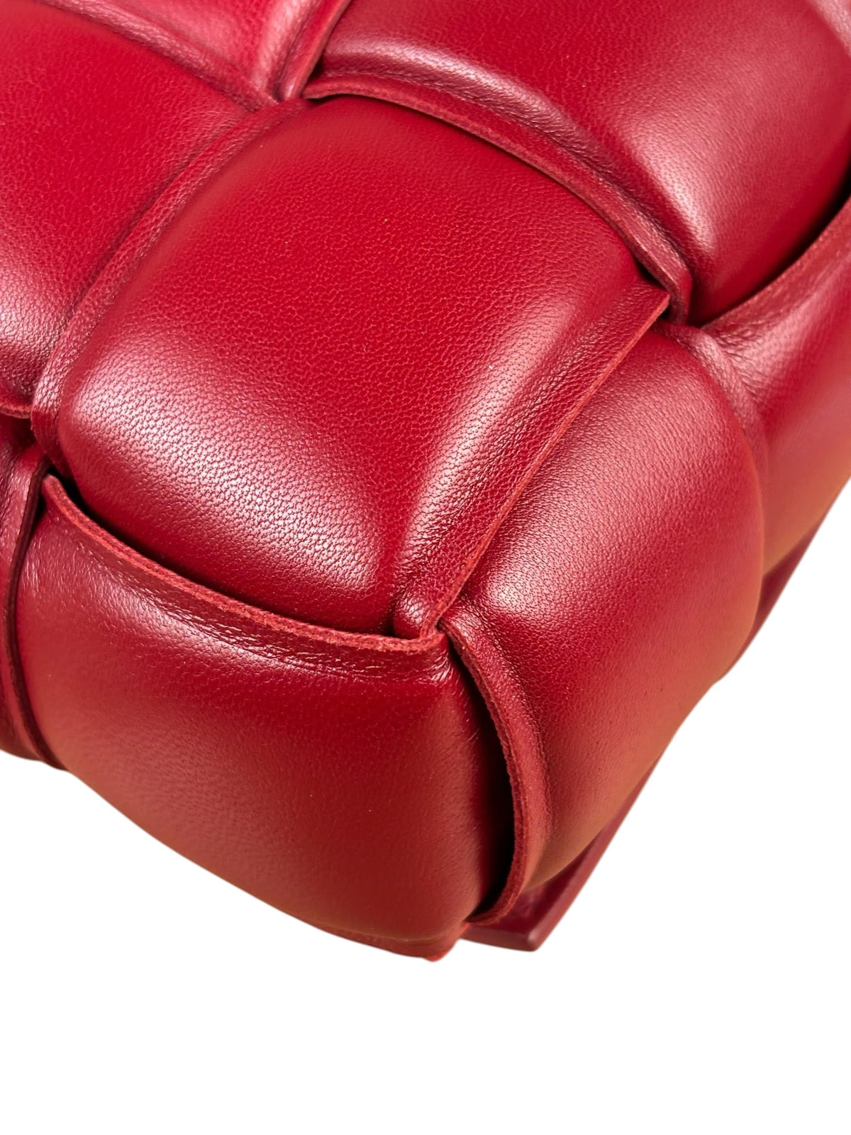 Bottega Veneta Red Intrecciato Padded Cassette Flap Bag