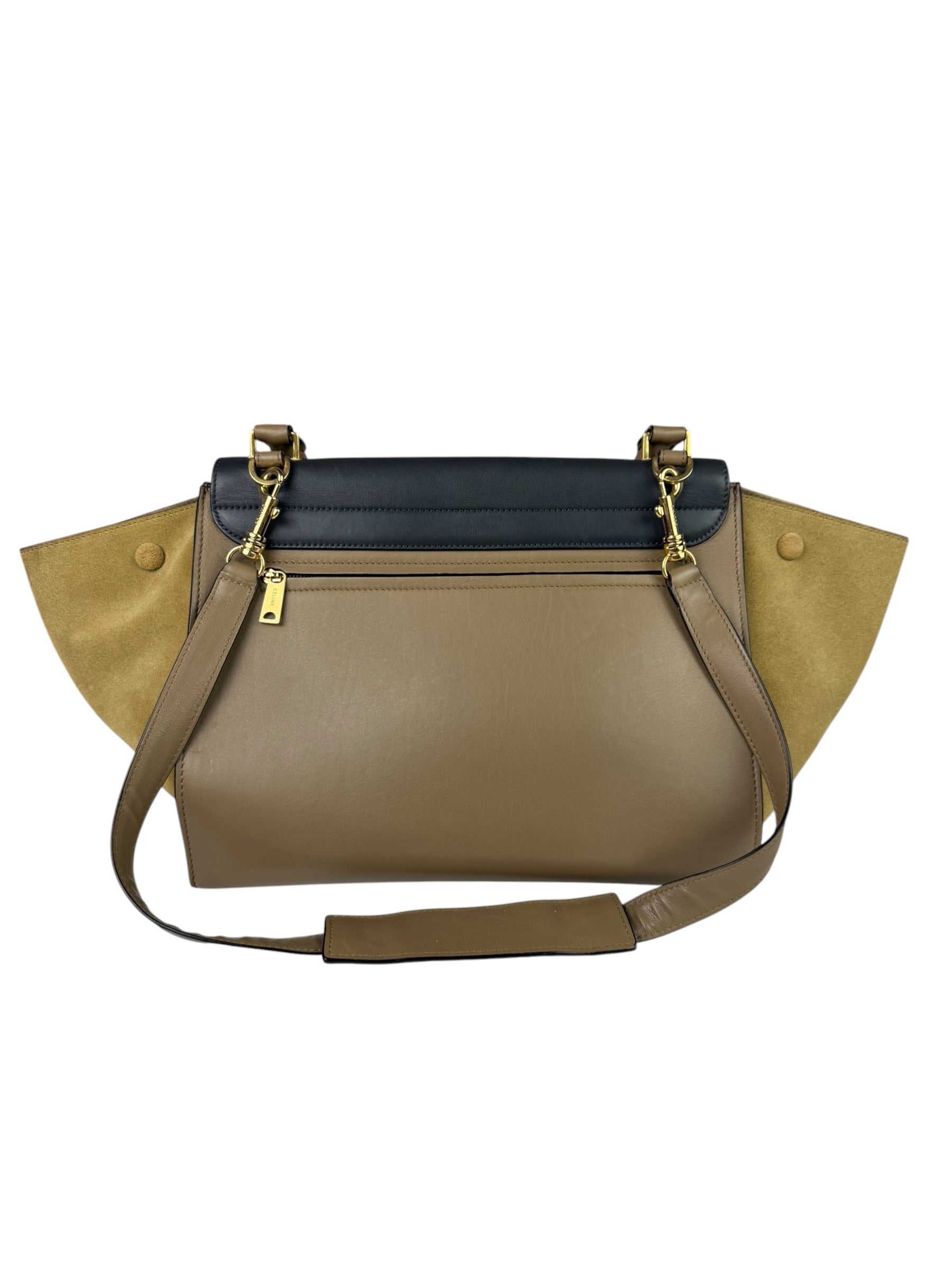Celine Tri-Color Beige Leather/Suede Trapeze Medium Two-Way Bag