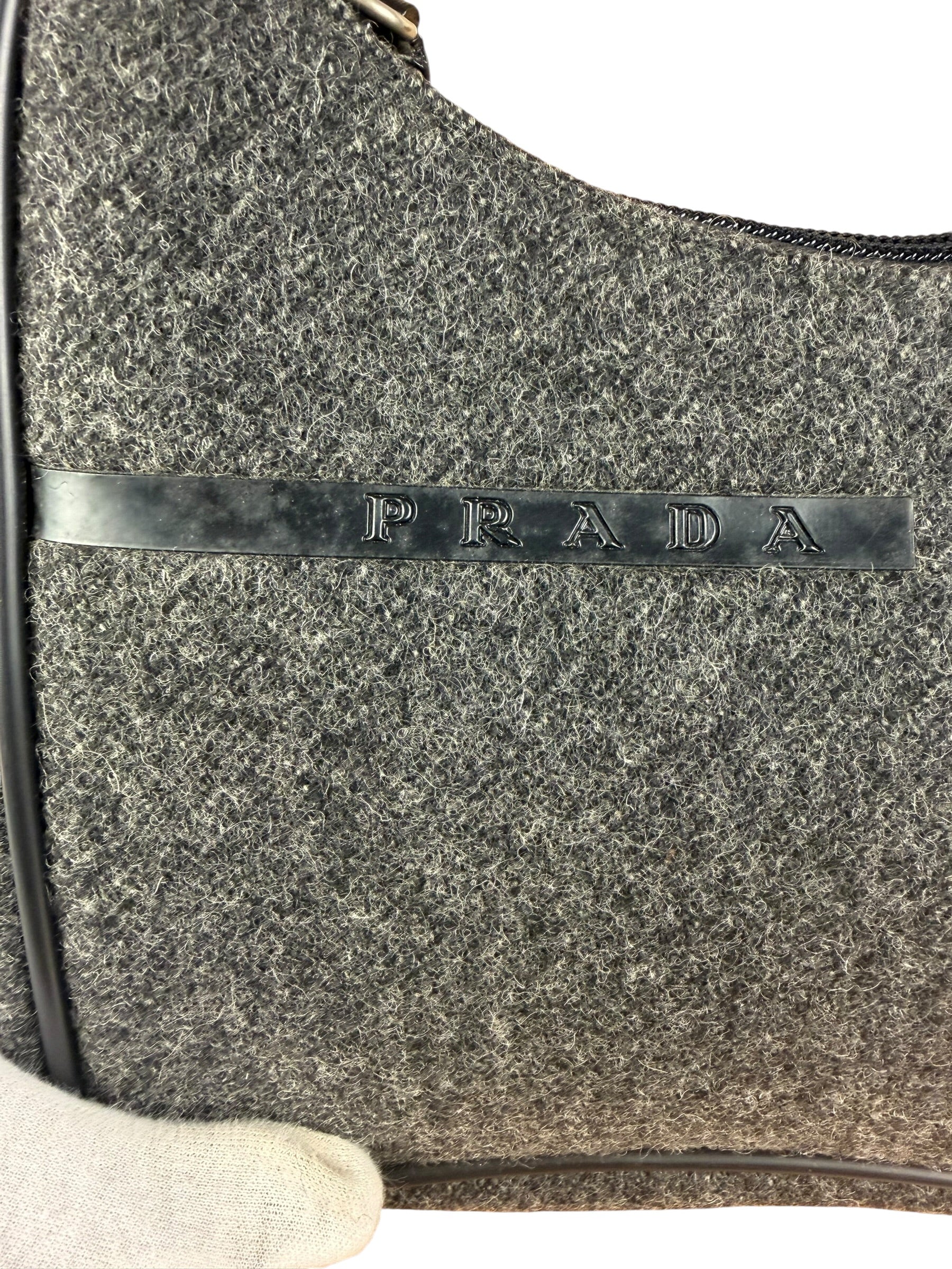 Prada Charcoal Gray Wool Sport Mini Hobo Bag