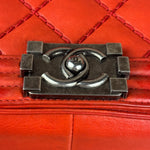 Chanel Red Quilted Double Stitch Boy Bag 2014
