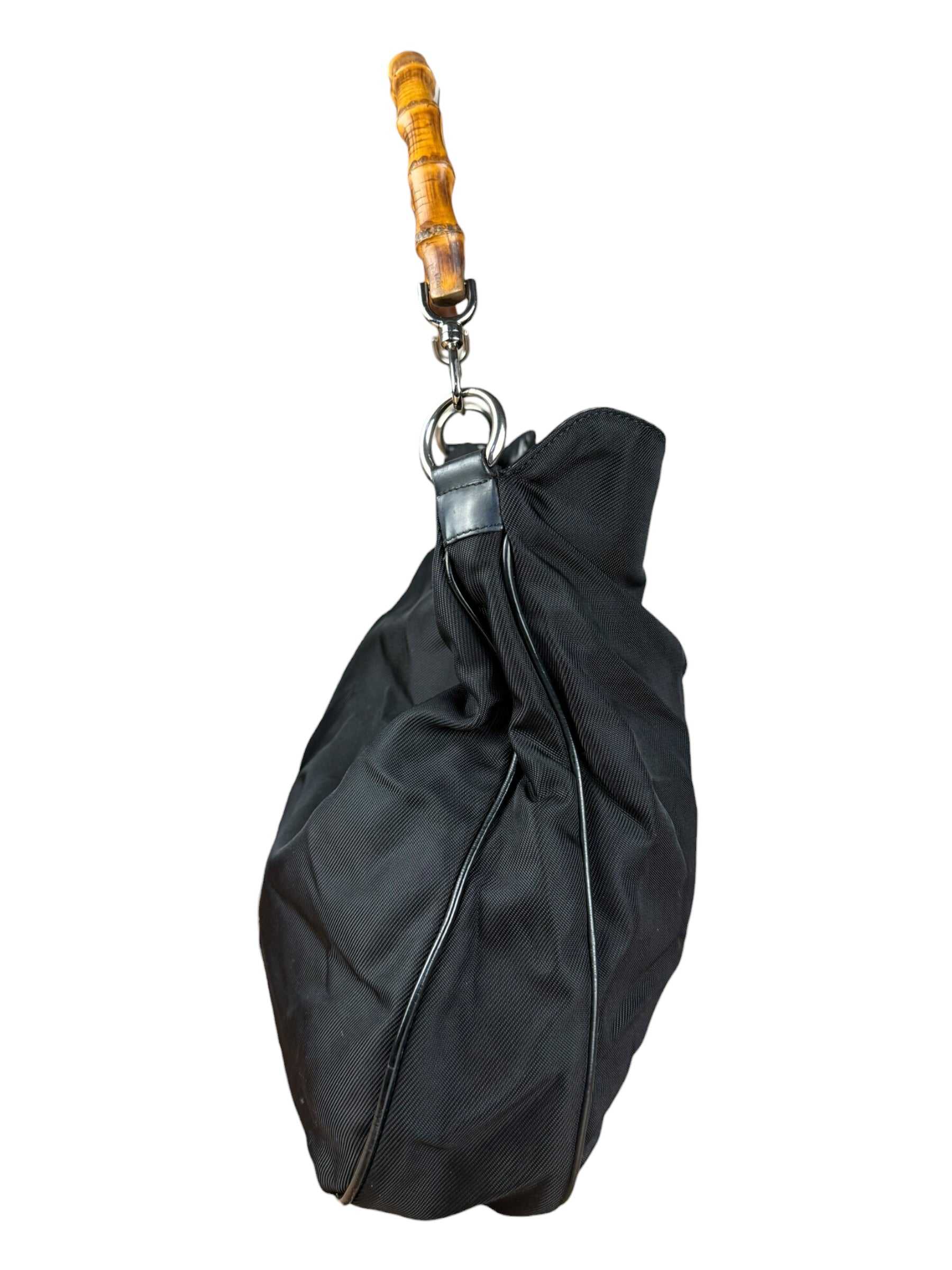 Gucci Vintage Black Canvas Bamboo Handle Bag