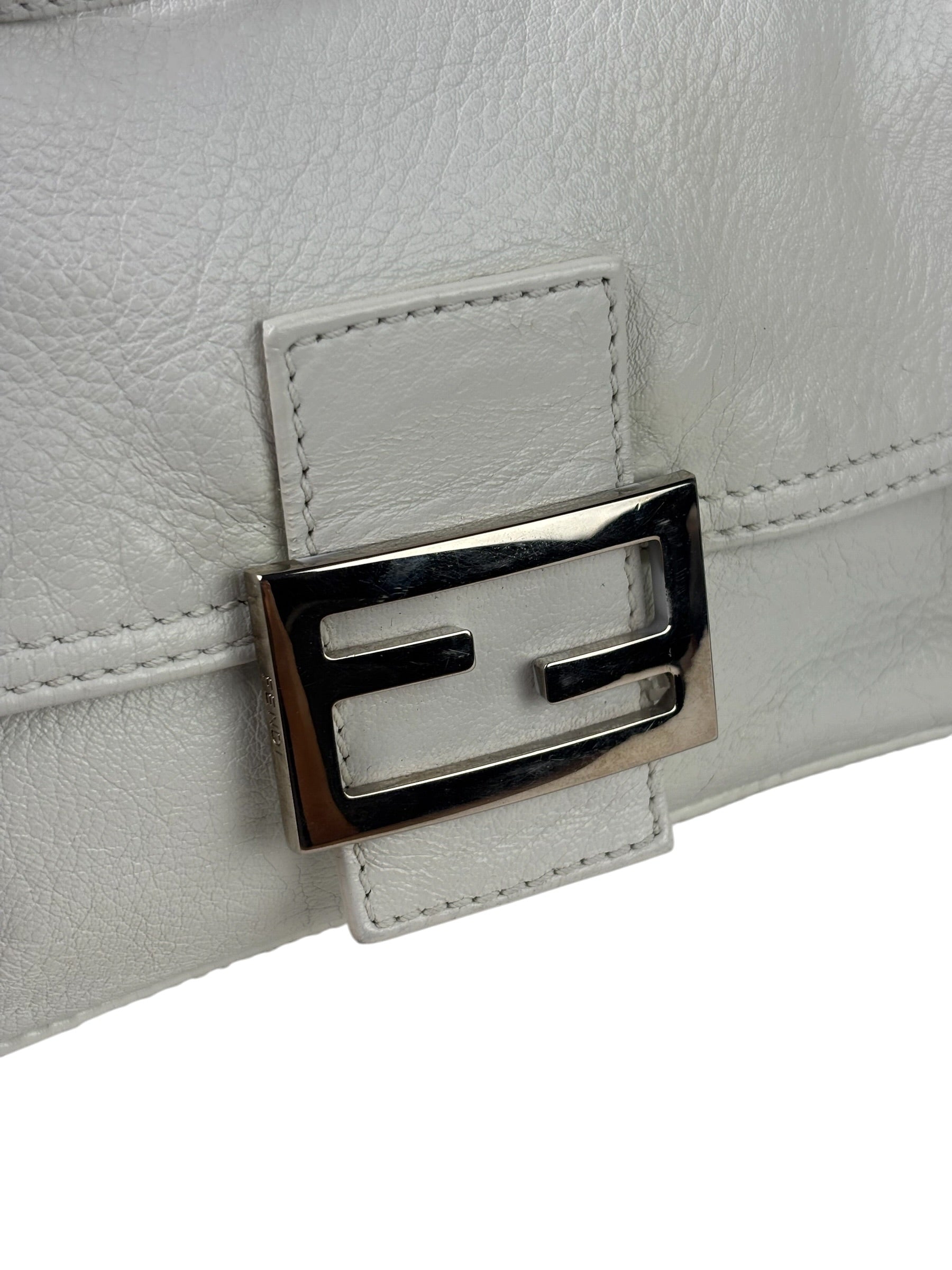 Fendi White Leather Baguette