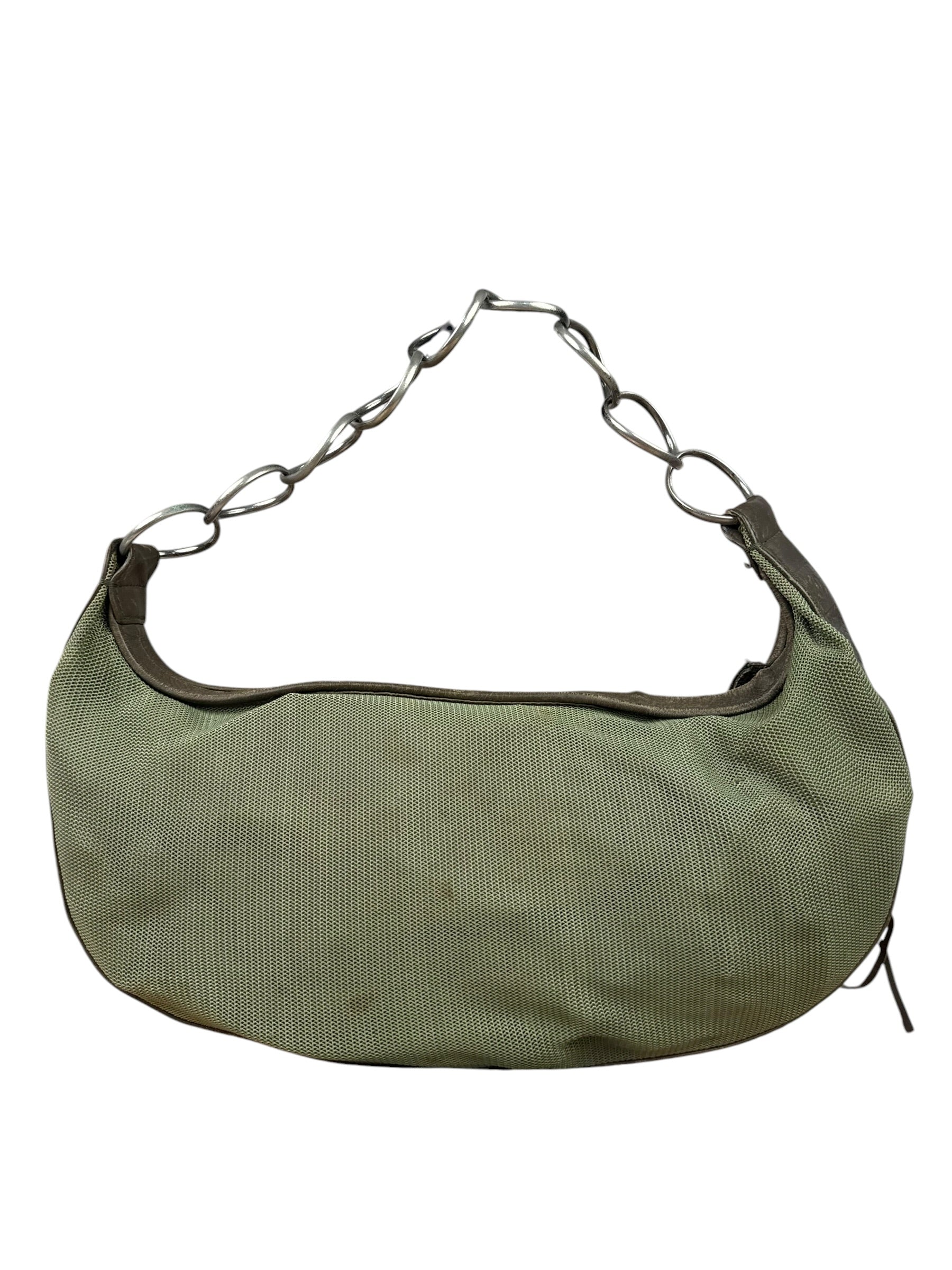Chanel Olive Green/Brown Leather Trim Interlocking Ring Strap Hobo Bag 2003