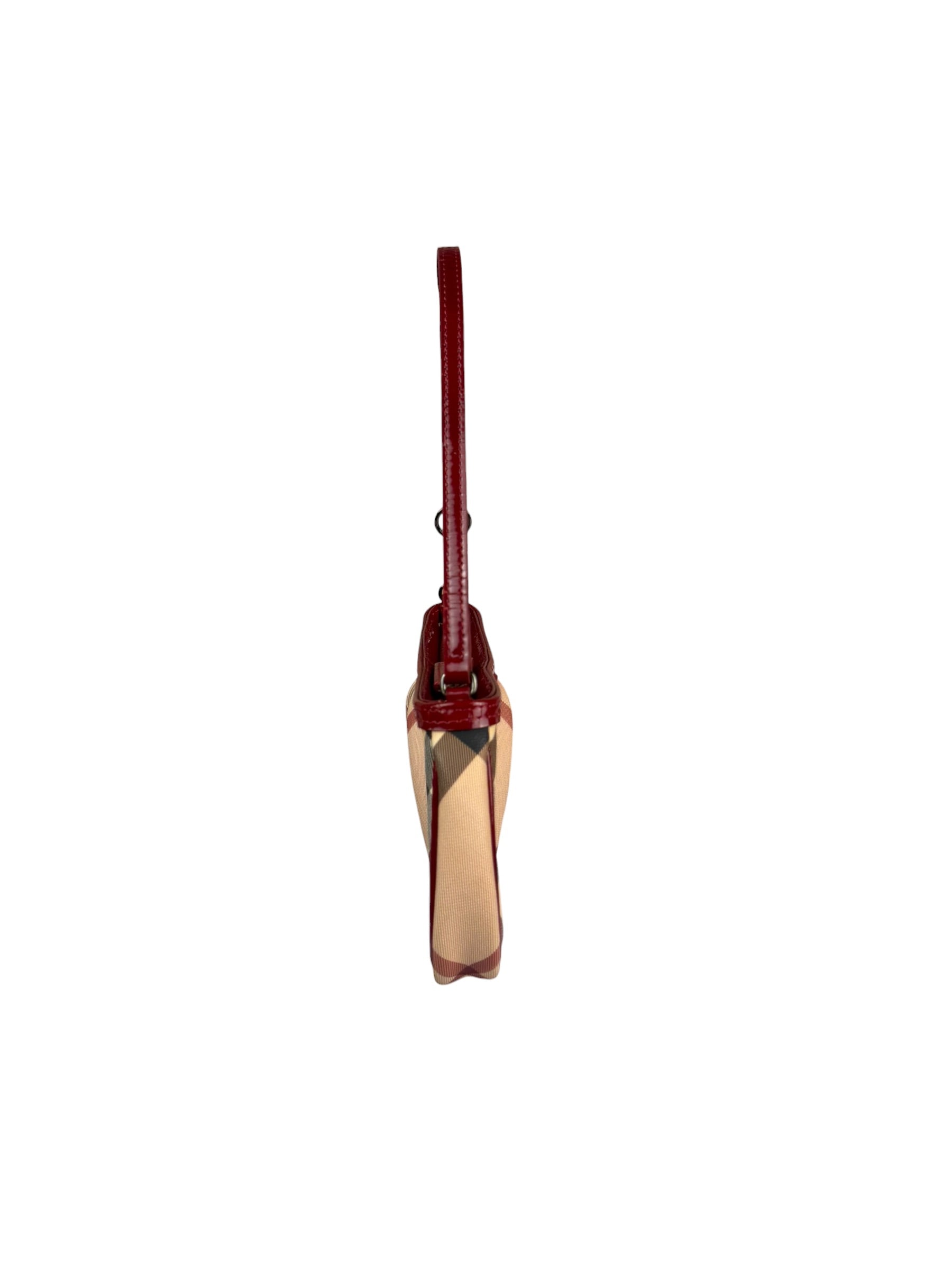 Burberry Red Patent Leather Trim Super Nova Check Pochette