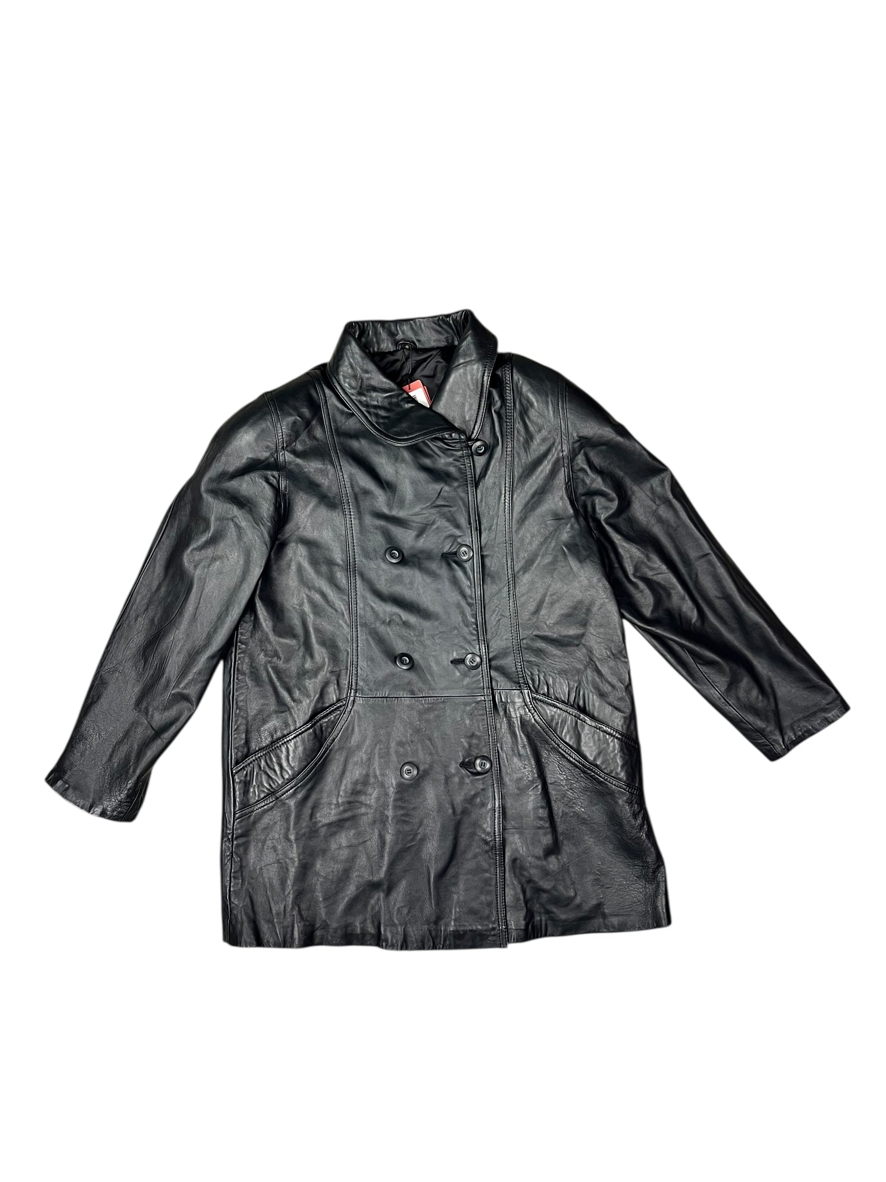 Vintage Black Vegan Leather Long Coat