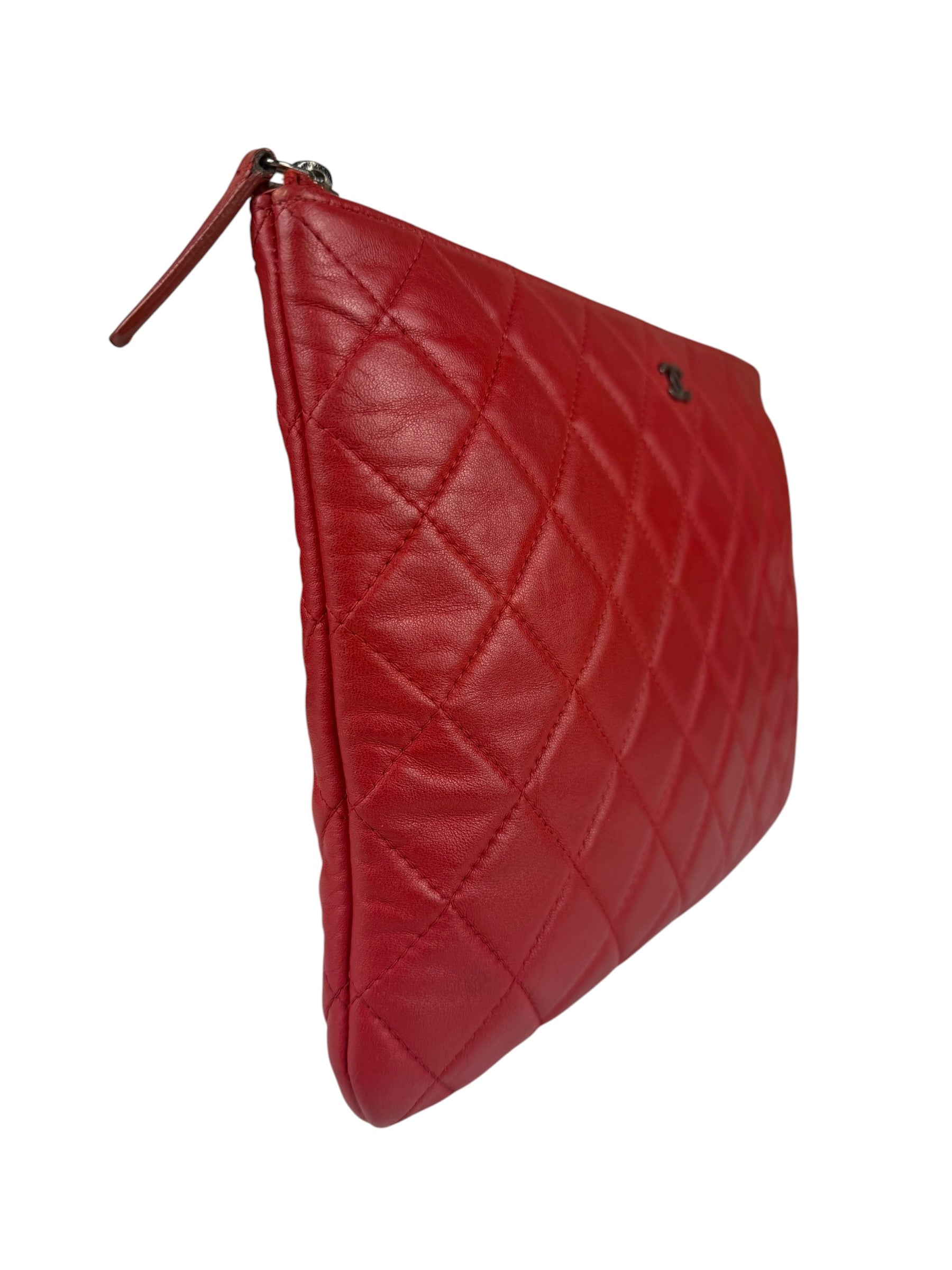 Chanel Vintage Red Leather Classics O-Case Clutch 1992