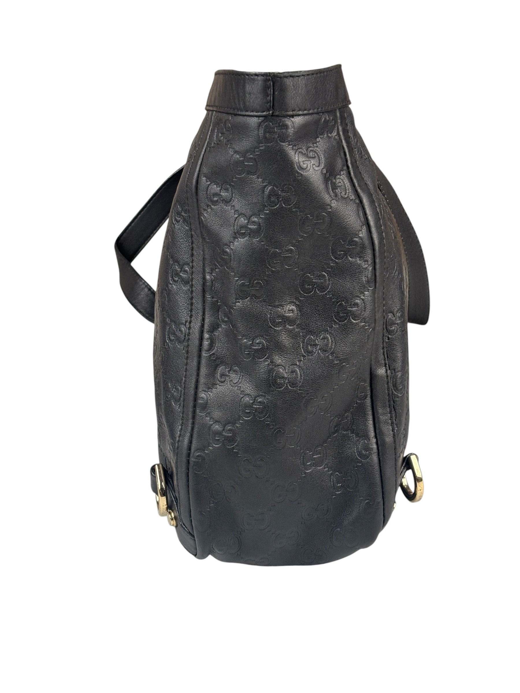 Gucci Black Leather GG Supreme D-Ring Abbey Tote