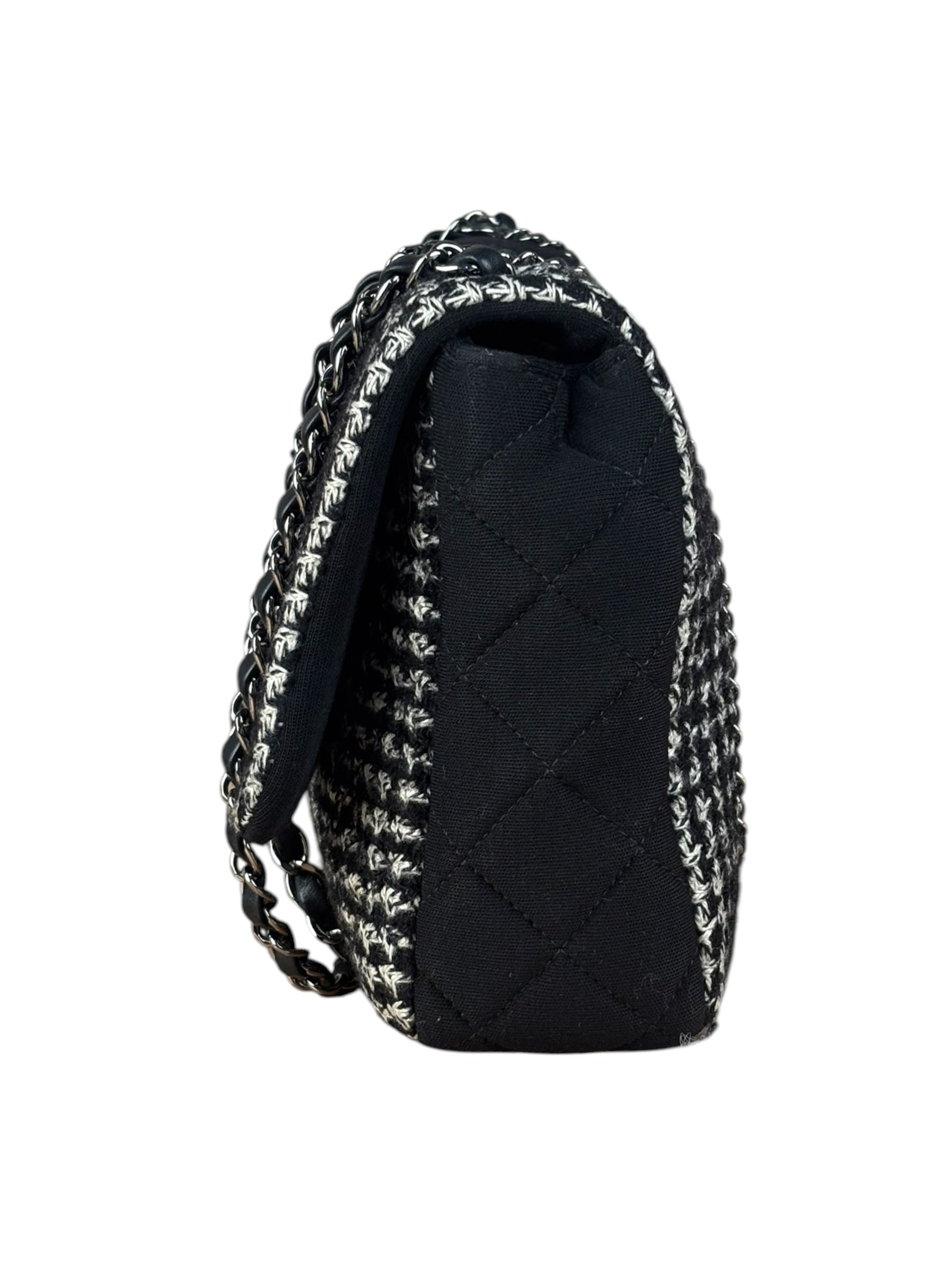 Chanel Black CC Quilted Jersey and Tweed Chain Flap Bag 2014