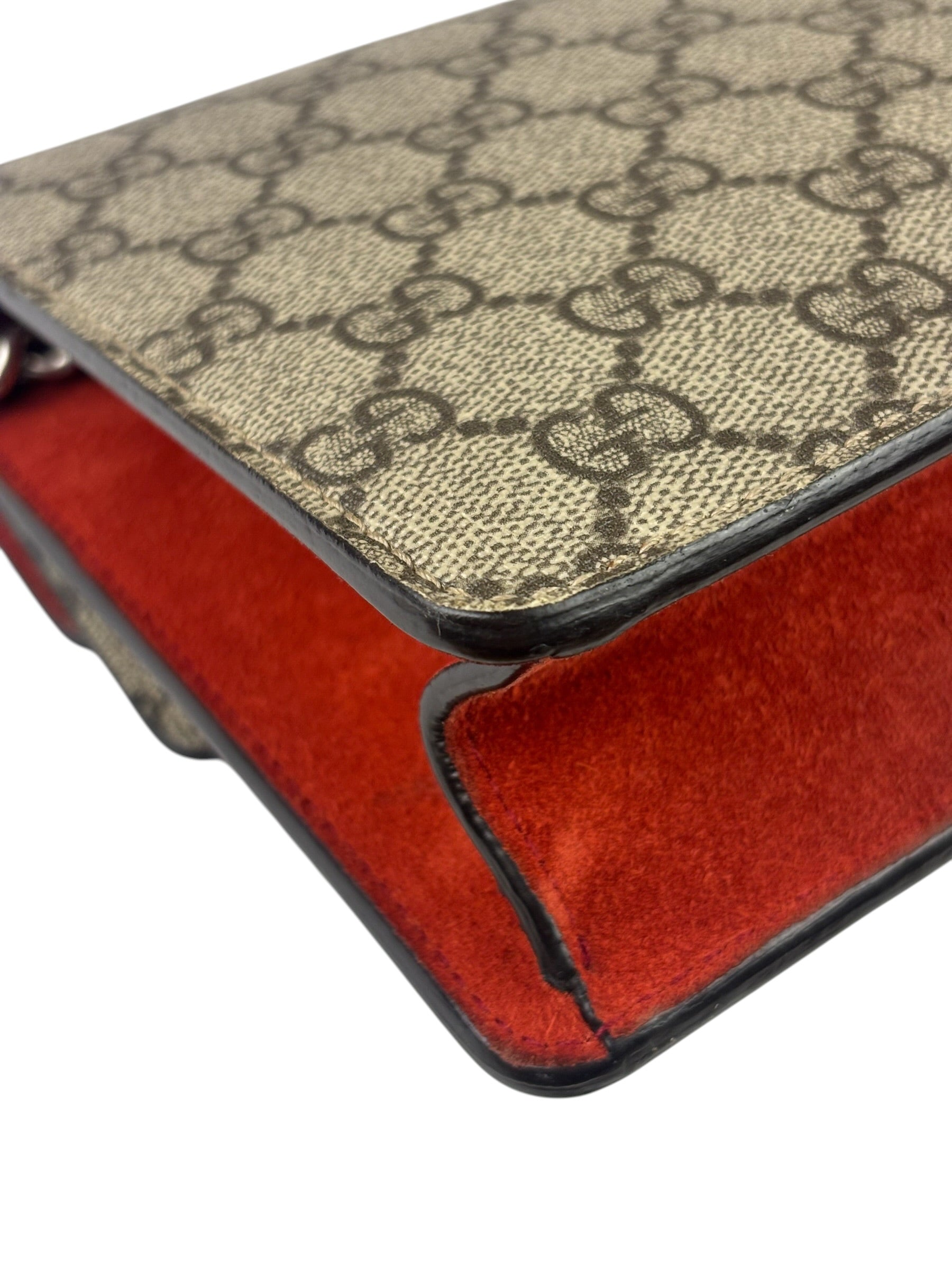 Gucci Beige/Red Leather/Suede Trim GG Supreme Dionysus Small Shoulder Bag