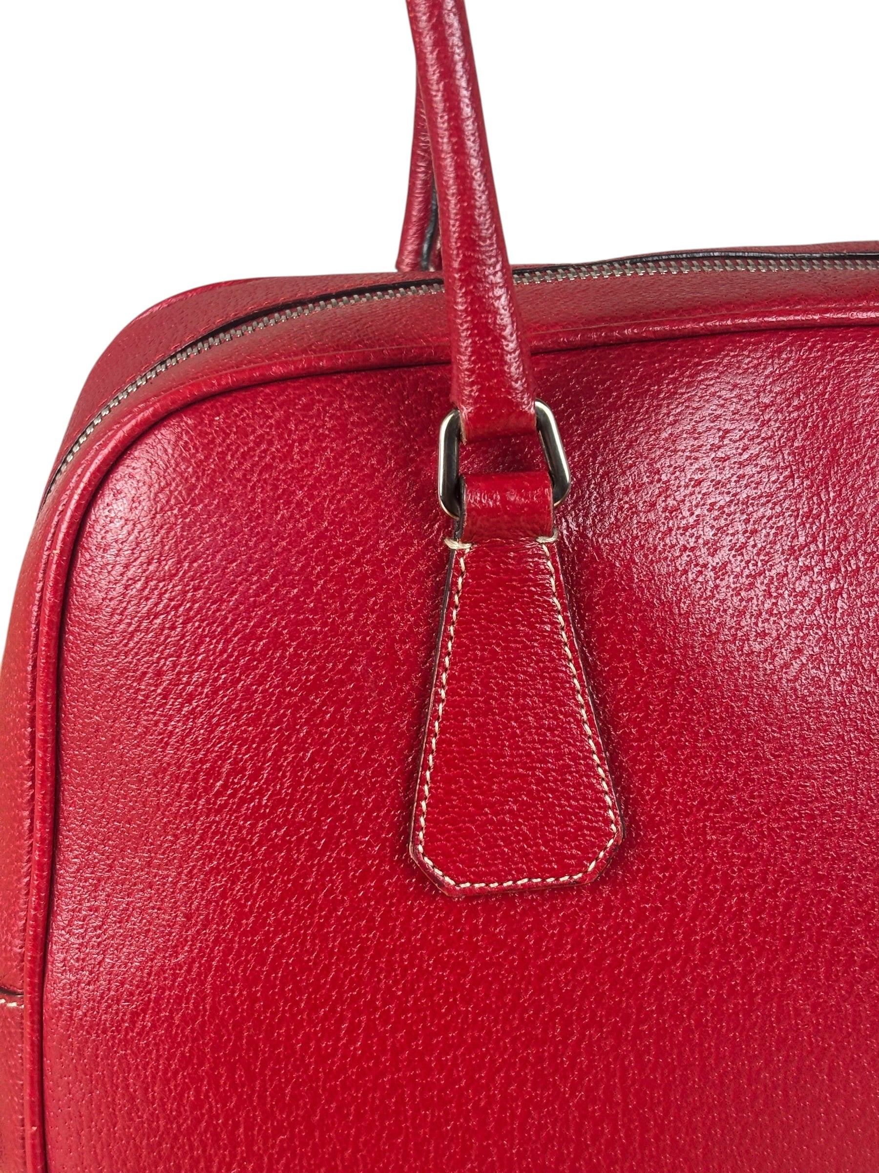 Prada Red Leather Bowling Shoulder Bag