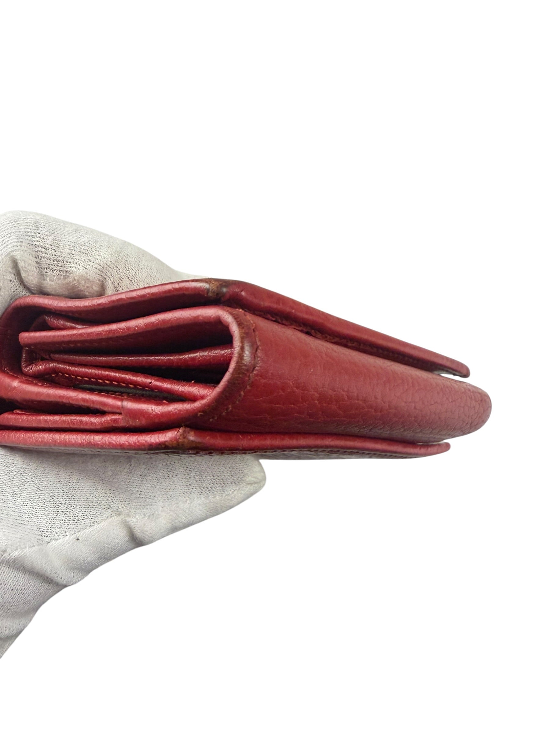 Gucci Red Leather Tri-Fold Marmont Compact Wallet