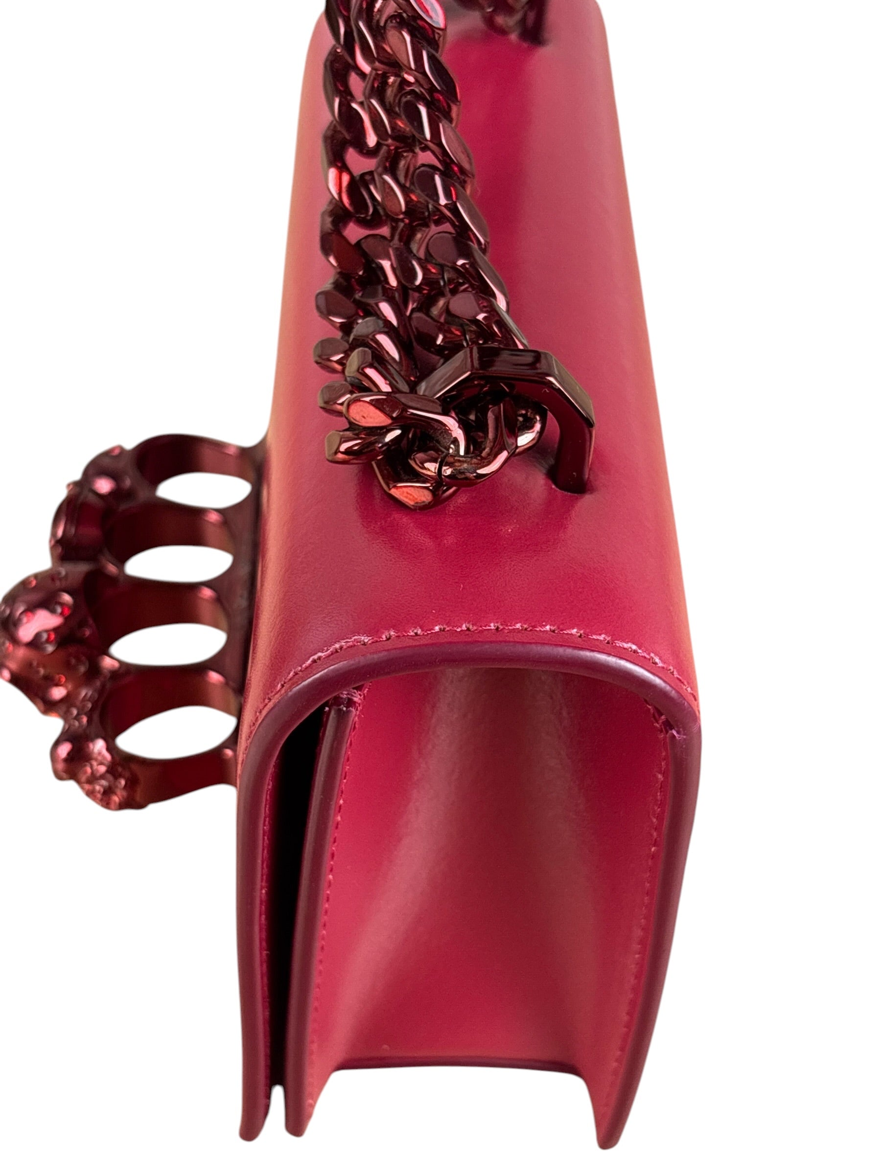 Alexander McQueen Red Leather Mini Jeweled Knuckle Shoulder Bag