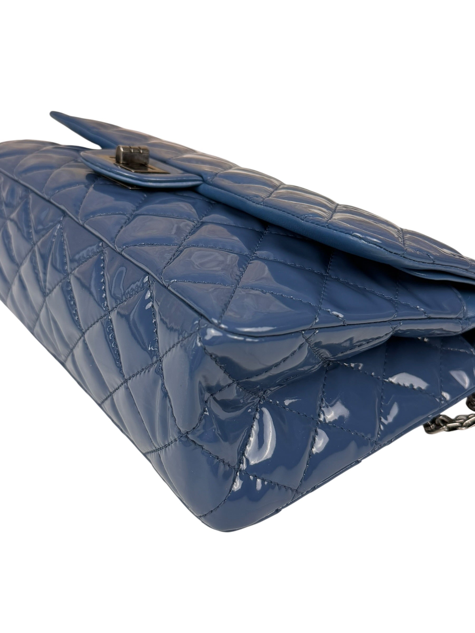Chanel Blue Patent Quilted Jumbo Classic 2.55 Double Flap Bag 2011