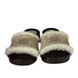 Miu Miu Suede Lining Dyed Sheep Fur Wooden Sandals
