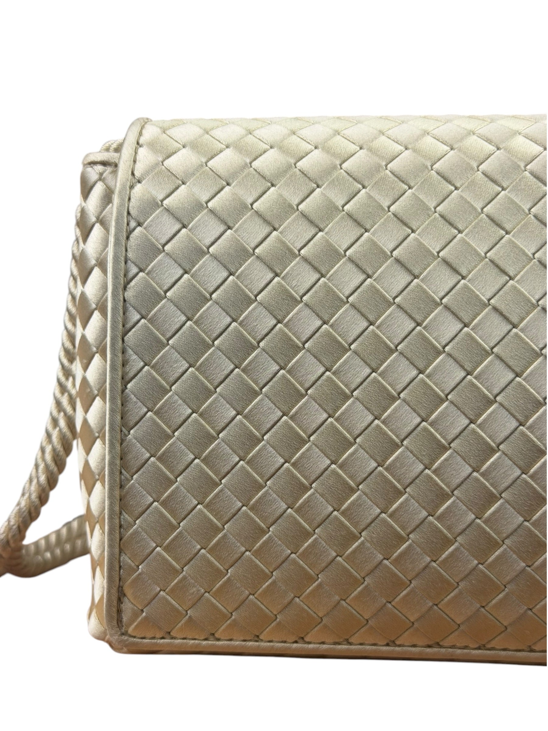Bottega Veneta Vintage Cream Satin Intrecciato Mini Shoulder Bag