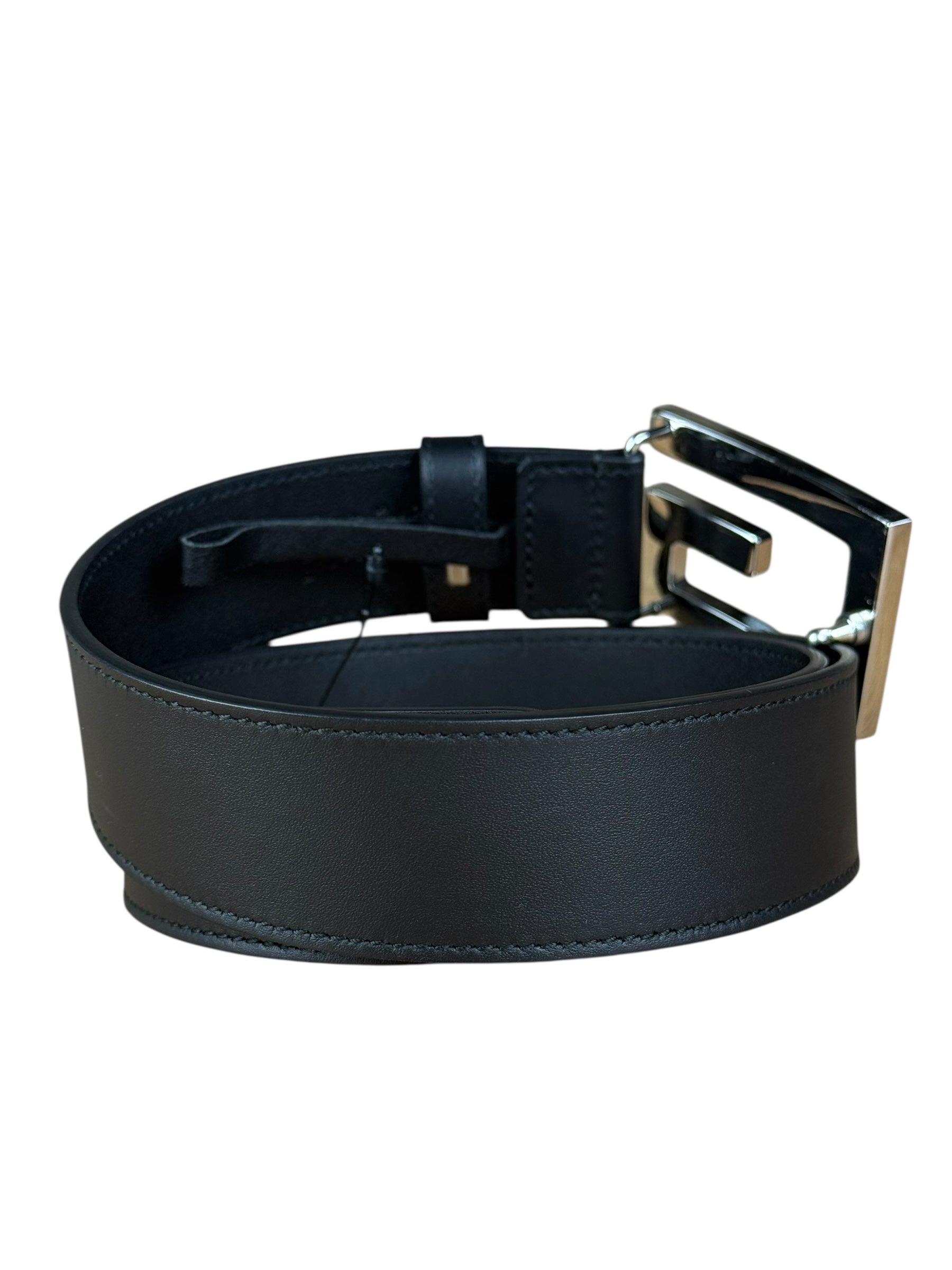 Gucci Black Leather Crystal Logo Belt