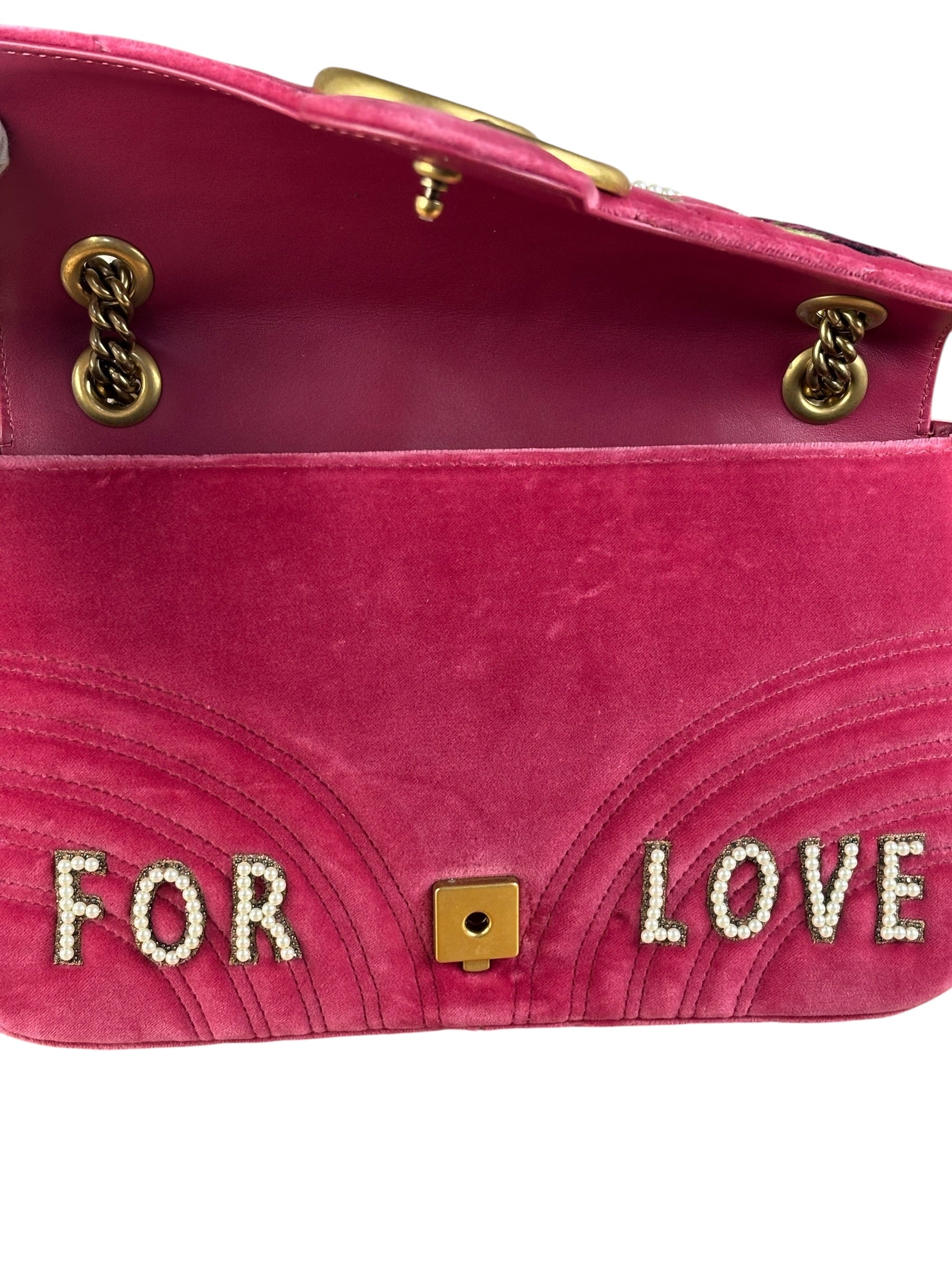 Gucci Pink GG Velvet Marmont "Blind for Love" Flap Bag