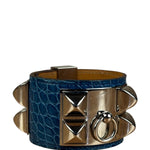 Hermes Blue Alligator Collier De Chien Bracelet