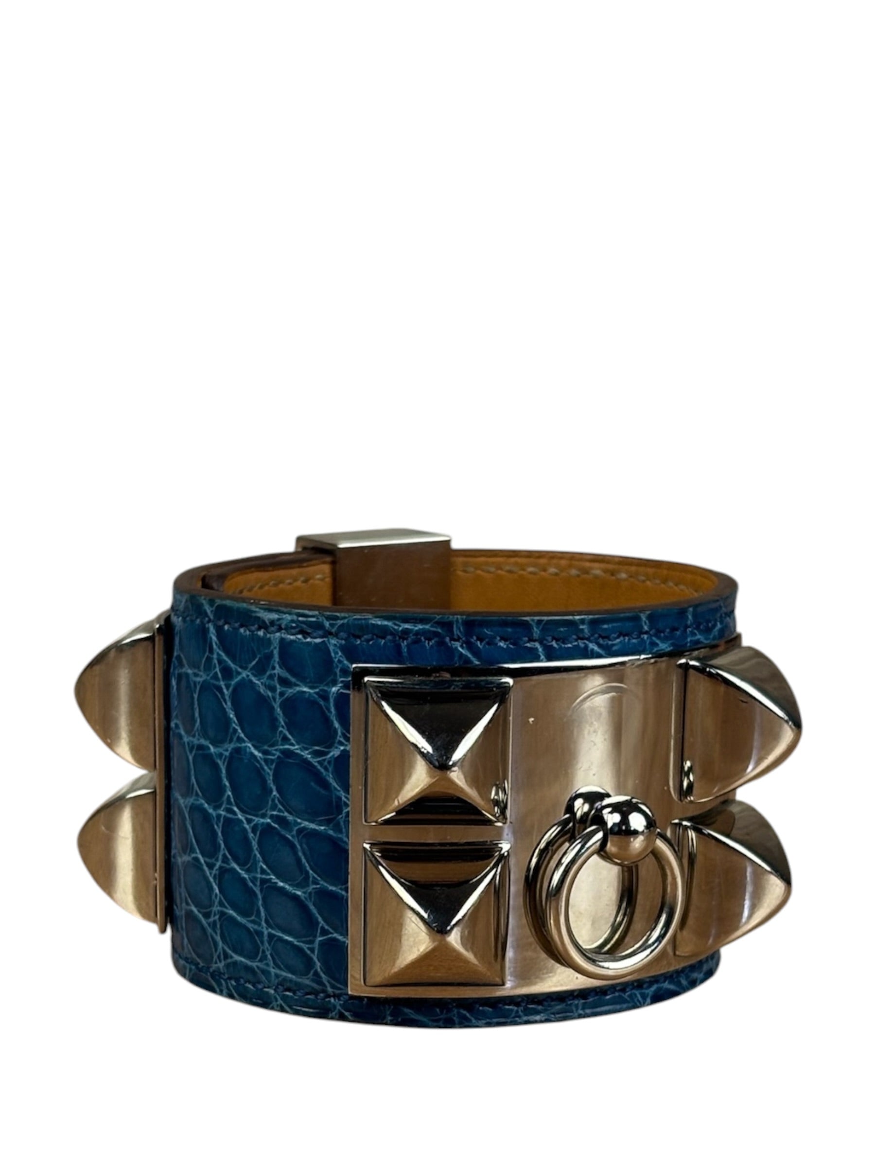 Hermes Blue Alligator Collier De Chien Bracelet