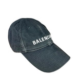 Balenciaga Distressed Embroidered Cap Washed Black