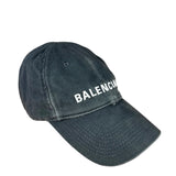 Balenciaga Distressed Embroidered Cap Washed Black