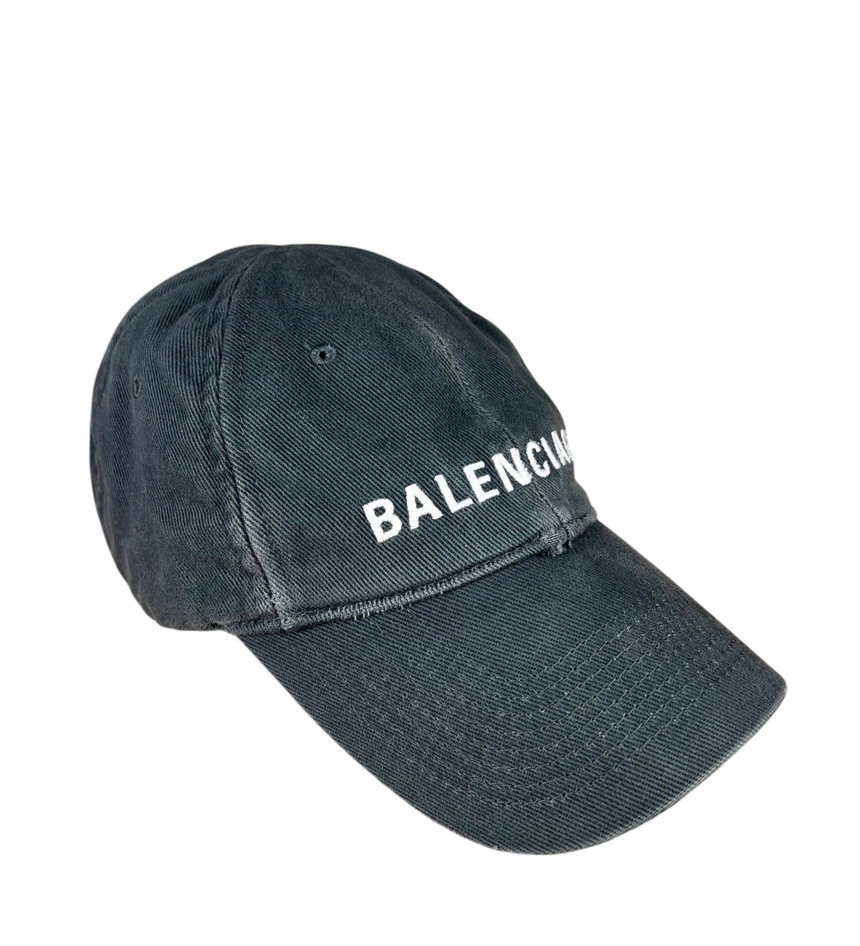 Balenciaga Distressed Embroidered Cap Washed Black