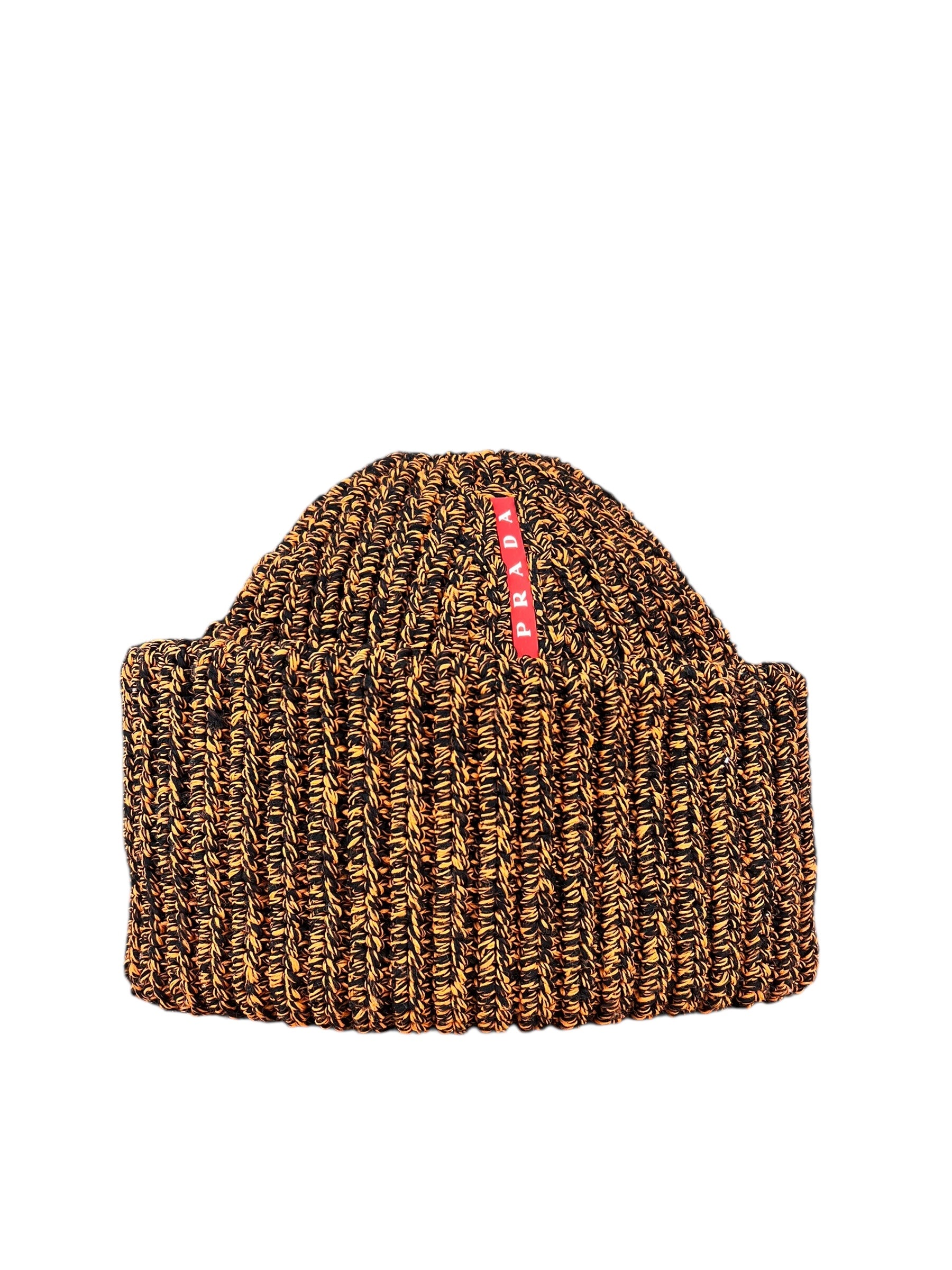 Prada Knit Polyester Black/Orange Beanie