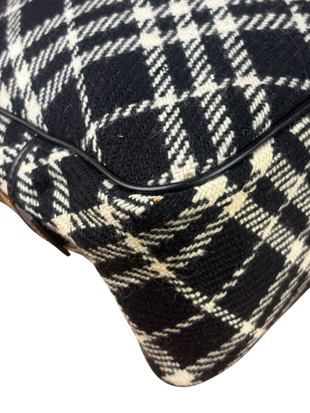 Burberry Black/White Leather Trim/Tweed Boston Bag