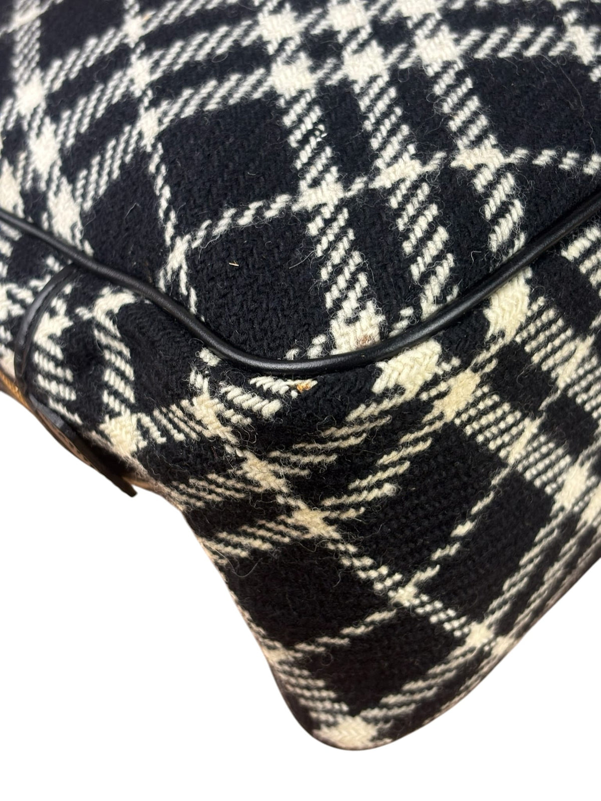 Burberry Black/White Leather Trim/Tweed Boston Bag