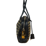 Prada Vintage Black Leather Nappa Metal Grommet Bauletto Handbag