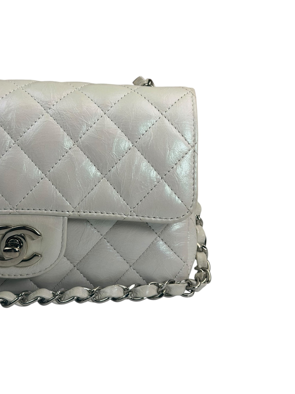 Chanel Metallic White Quilted Calfskin Small Flap Bag 2021