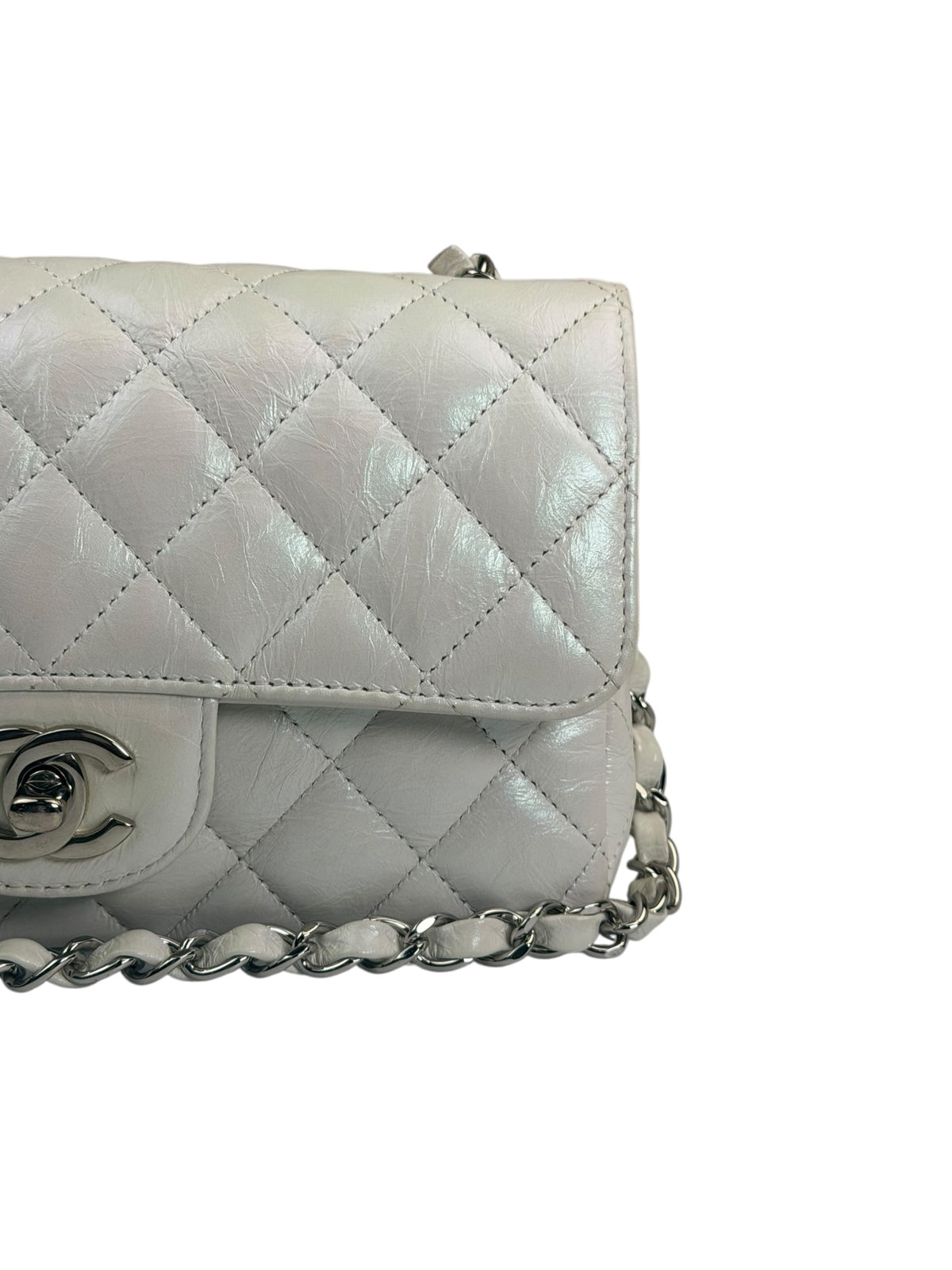 Chanel Metallic White Quilted Calfskin Small Flap Bag 2021