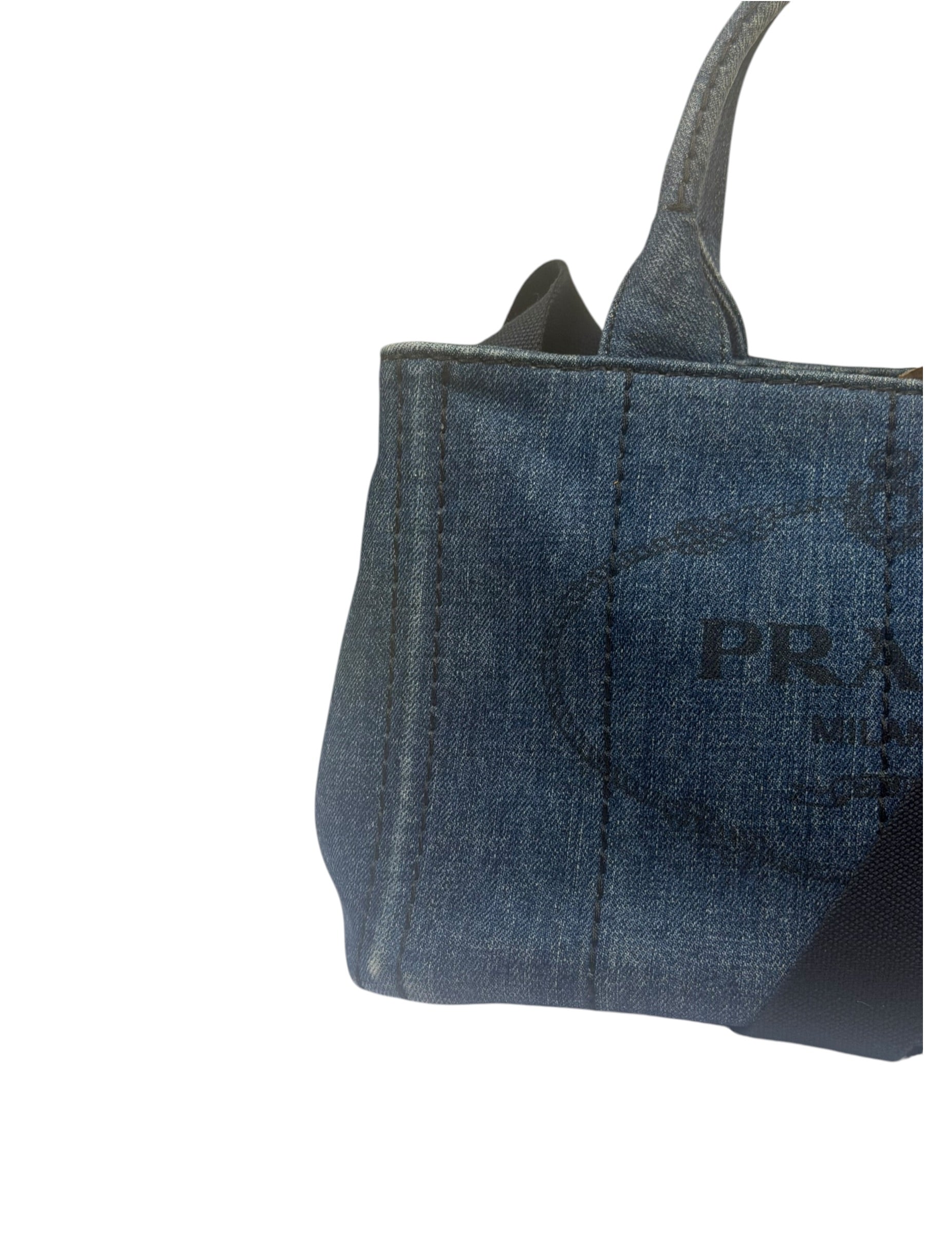 Prada Blue Denim Canapa Logo Tote Bag